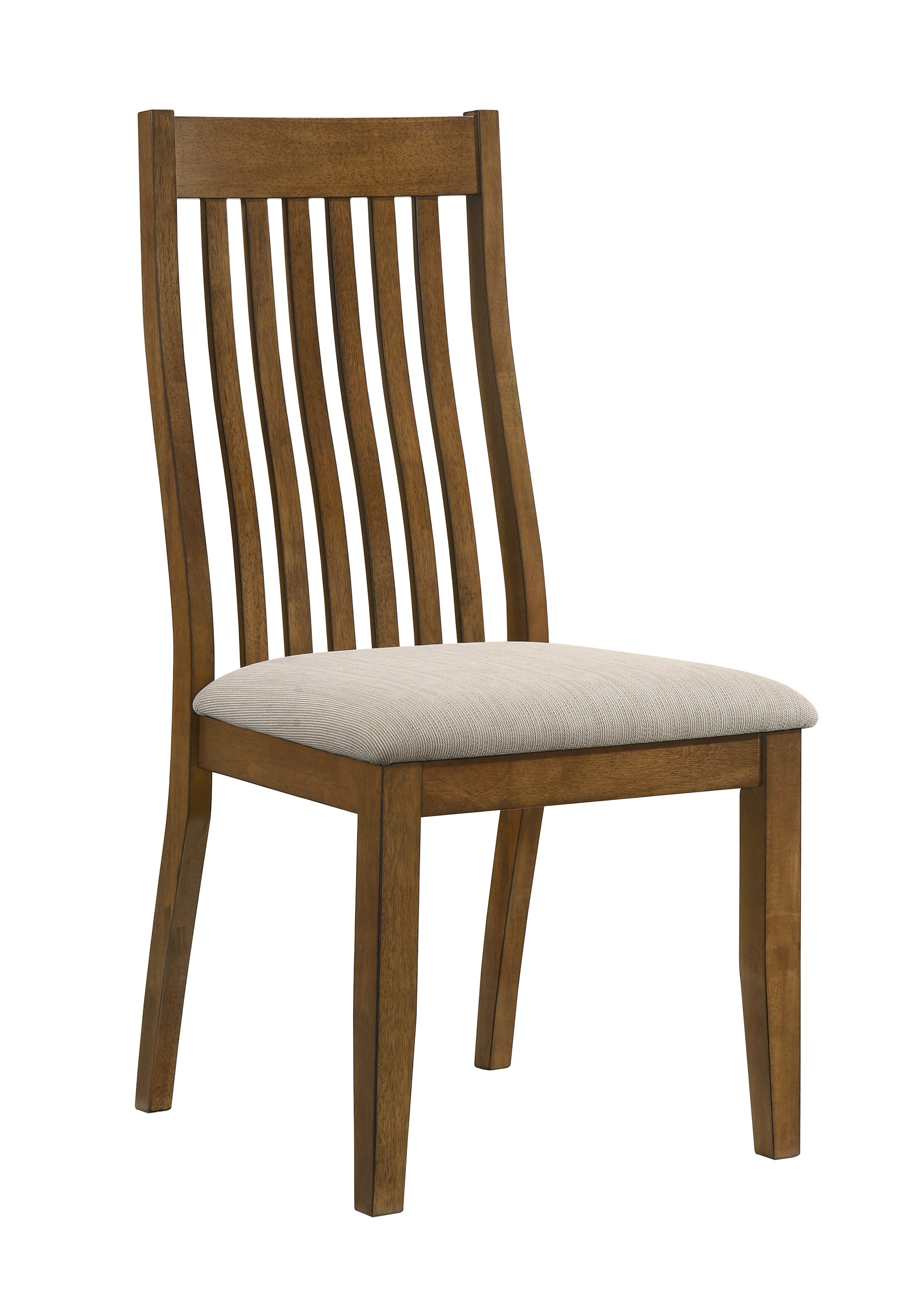 Wooden chair with a beige cushion on a white background