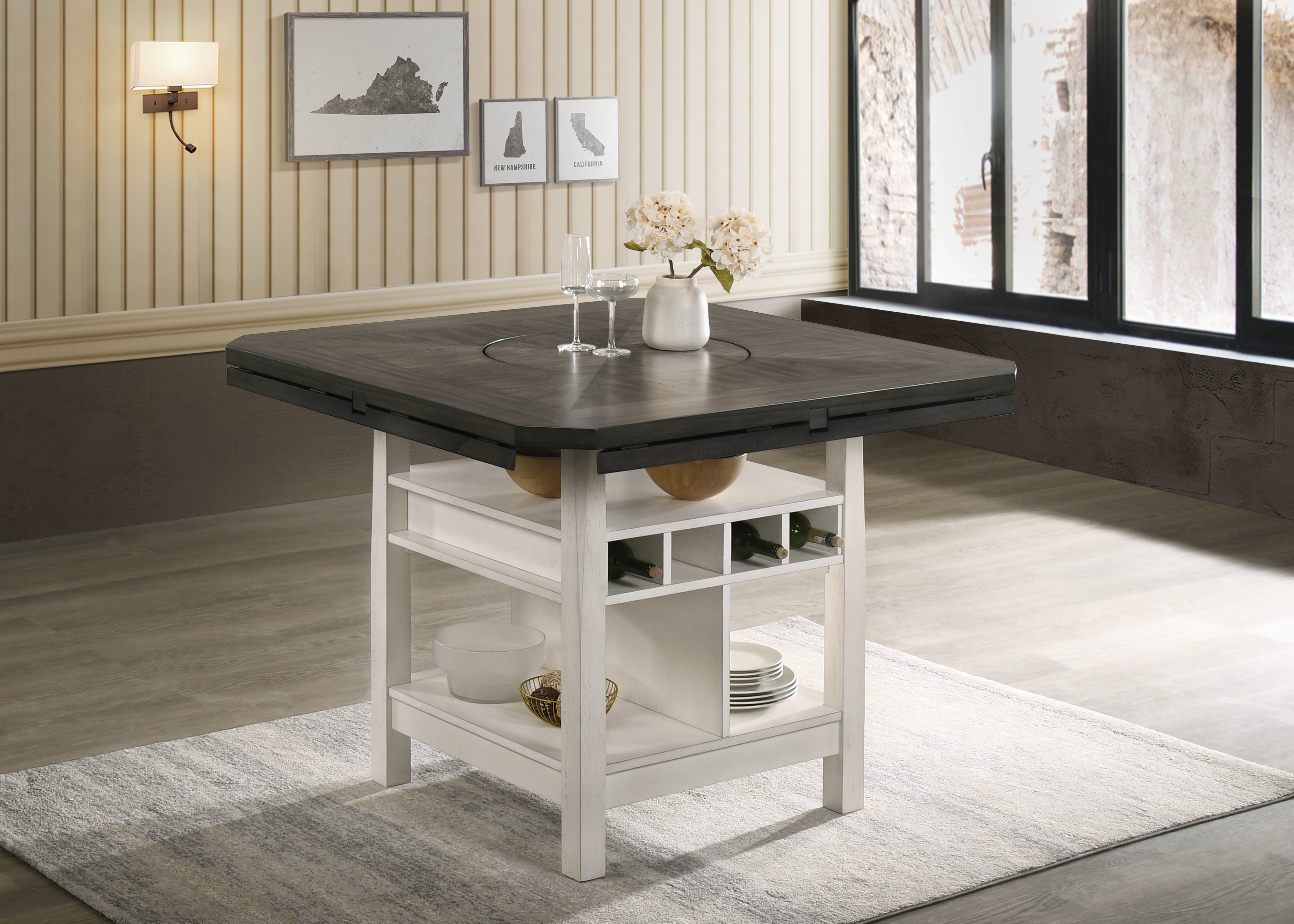 CONNER CHALK GREY CTR HT TBL SHELVE