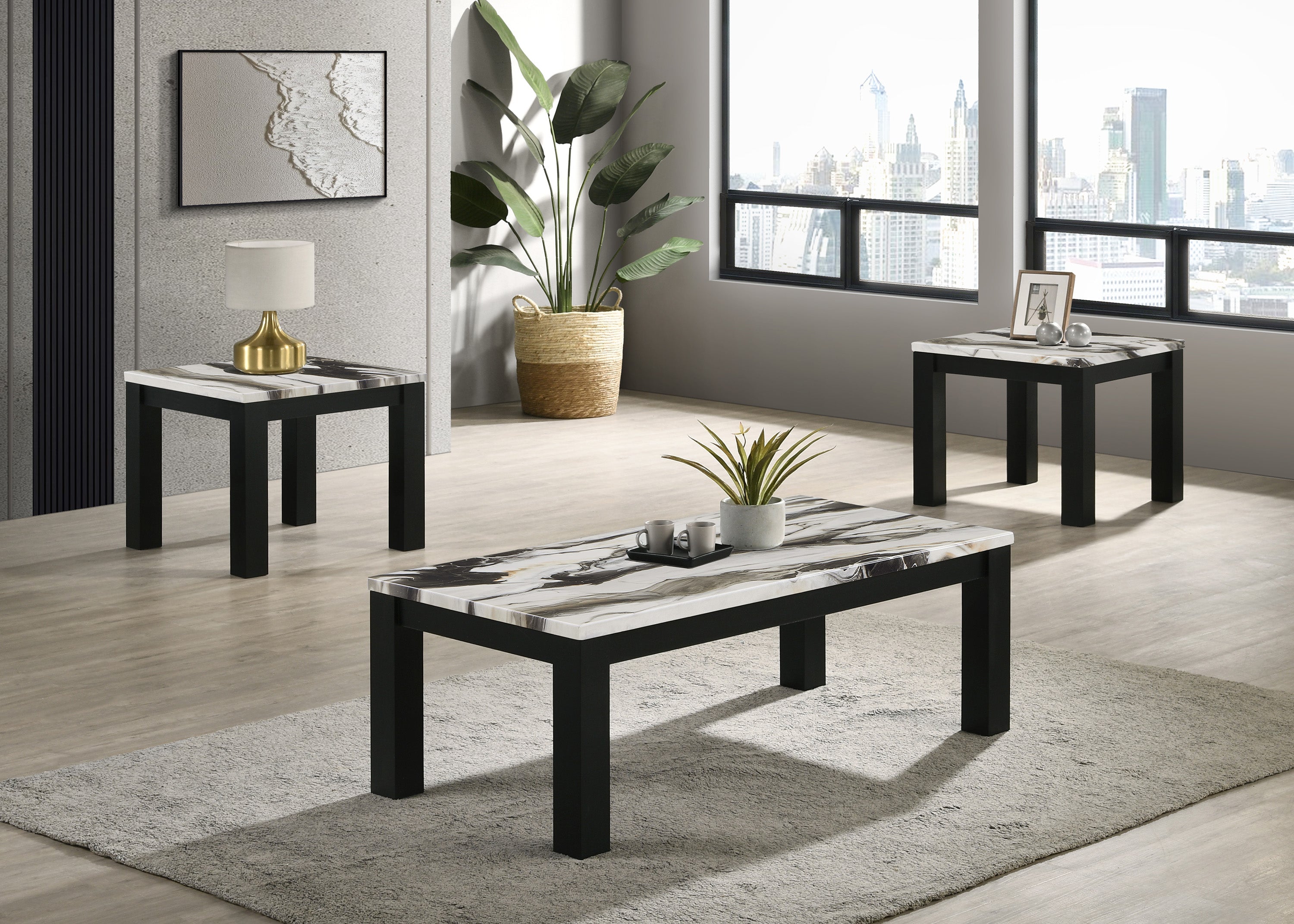 Ivy Brown Faux Marble 3-Piece Coffee Table Set