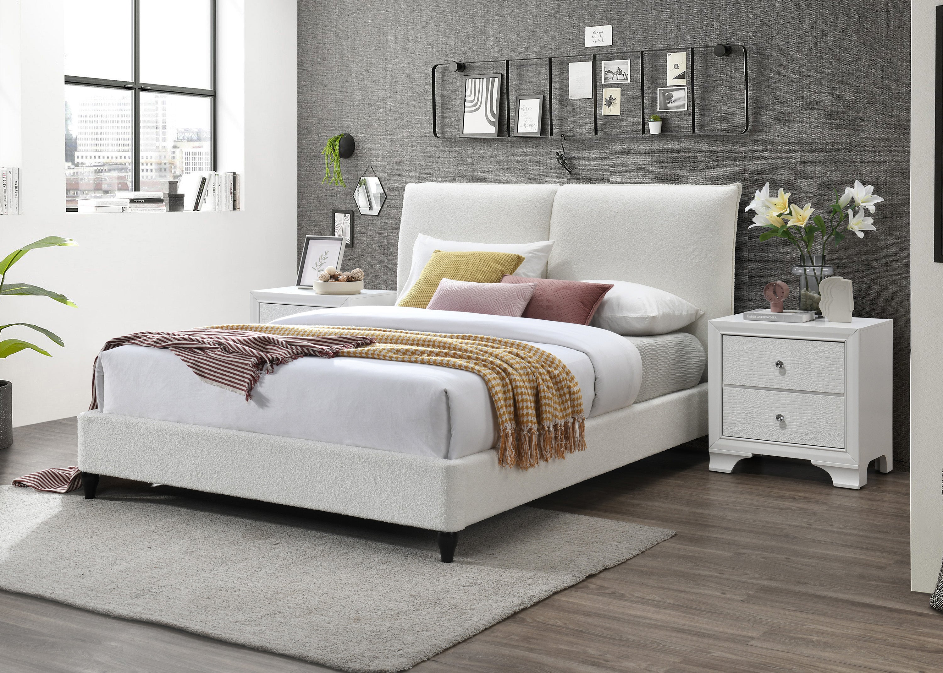 JENN QUEEN BOUCLE HEADBOARD/FOOTBOA