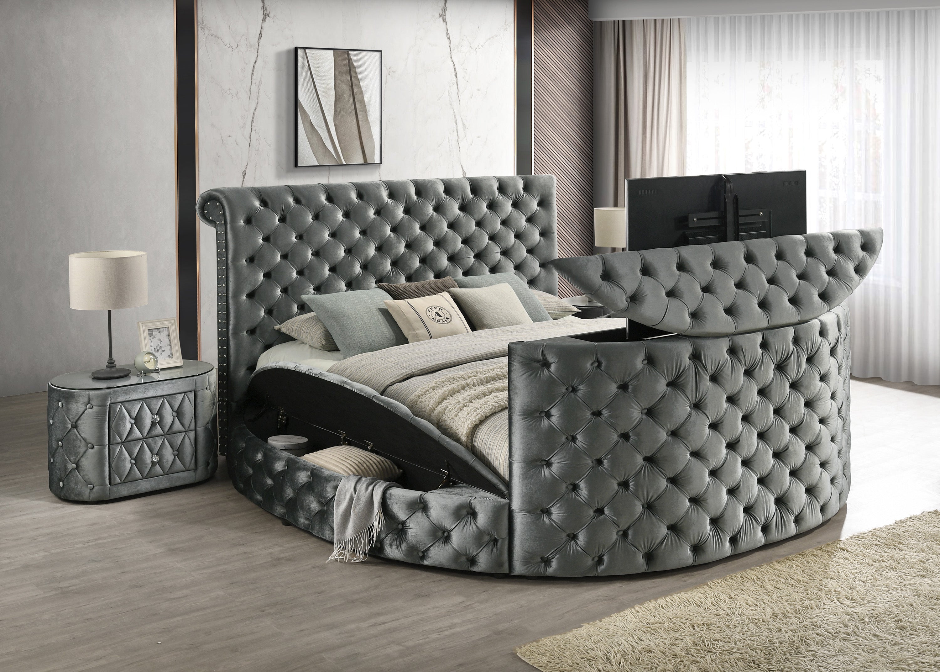 VOLTARE QUEEN FB TV/FIREPLACE GREY