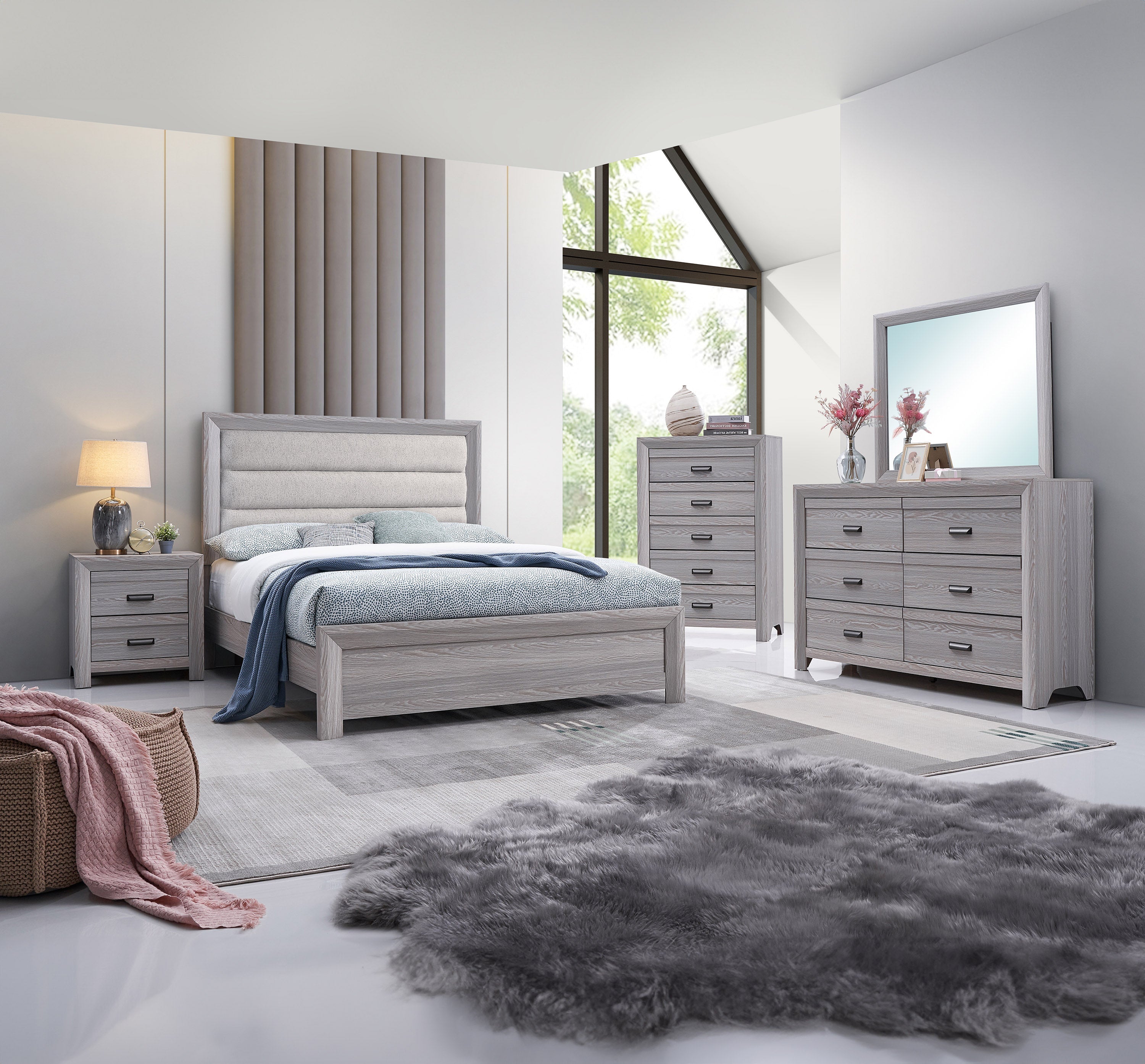 Adelaide Driftwood Upholstered Panel Bedroom Set