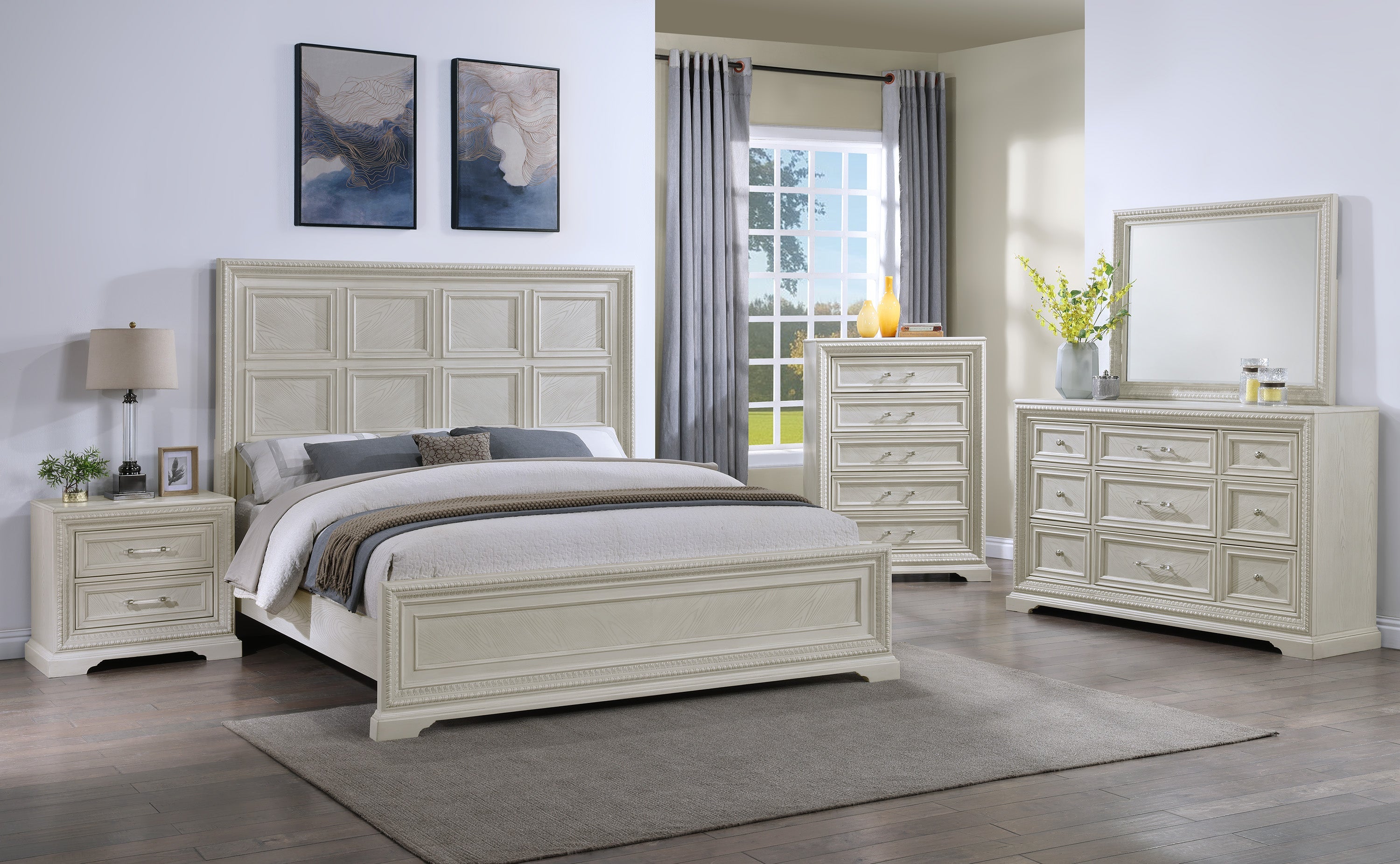 Alexandria Antique White Panel Bedroom Set