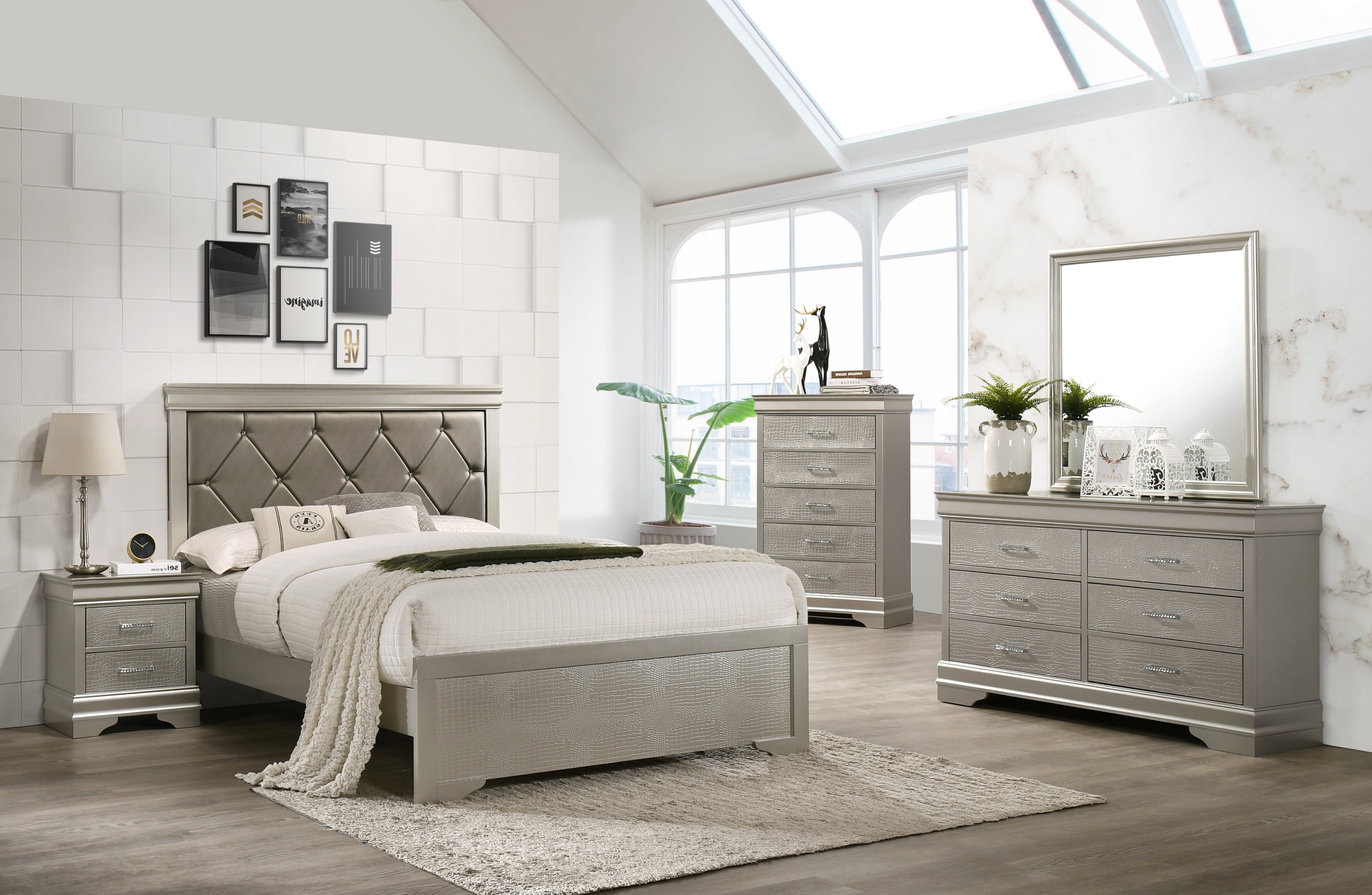 Amalia Champagne Silver Panel Youth Bedroom Set