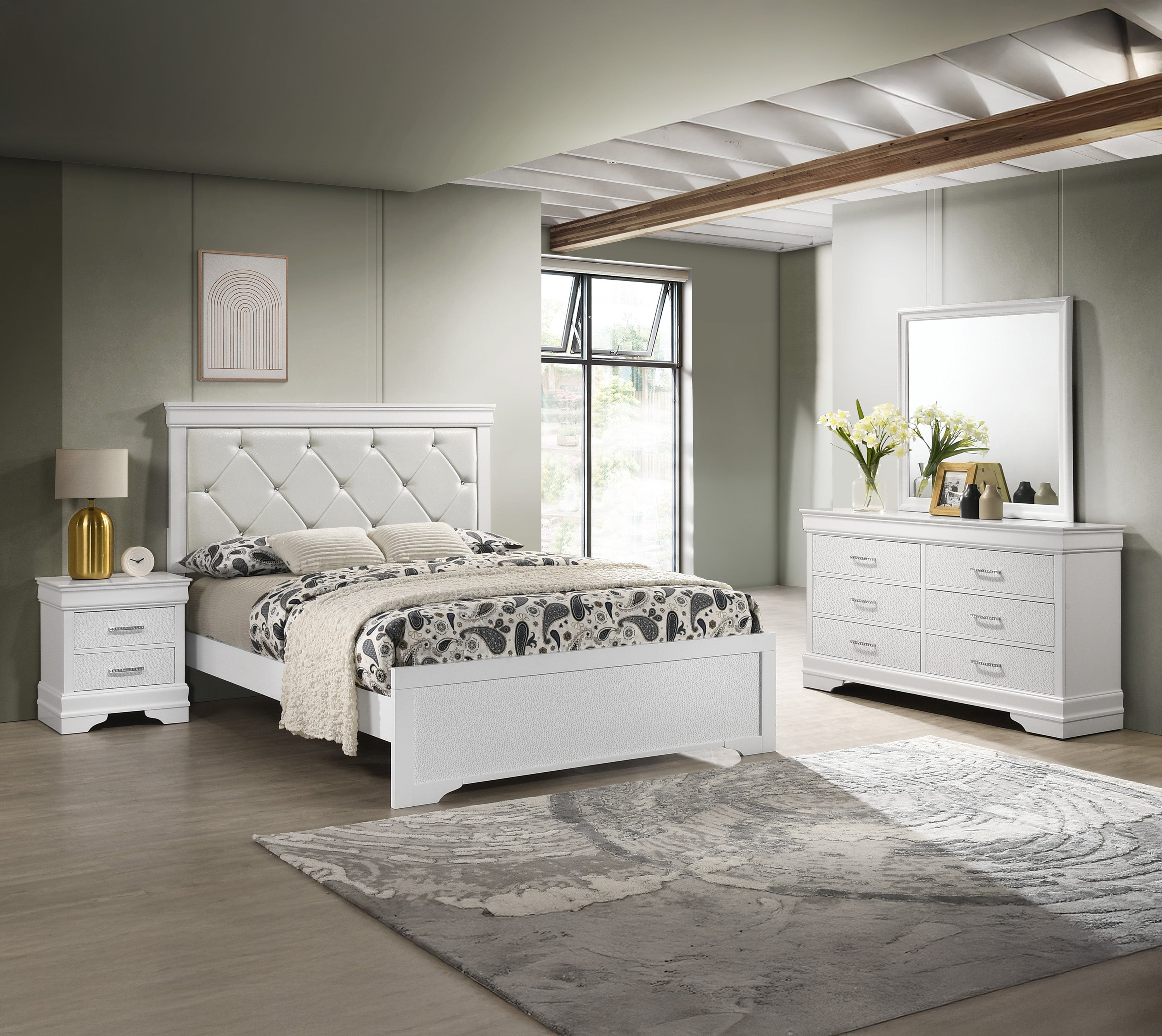 Amalia White Upholstered Panel Bedroom Set