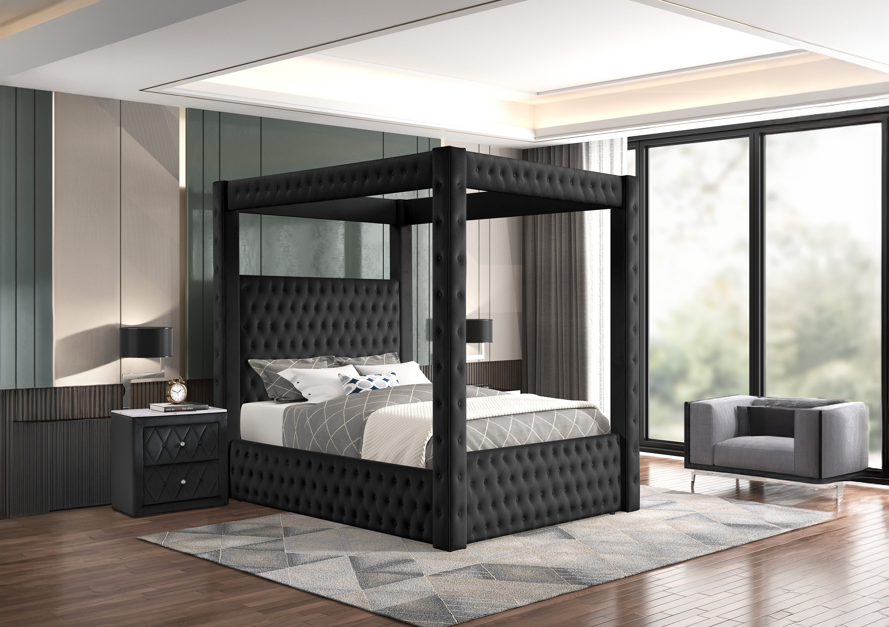 Annabelle Black Velvet Queen Canopy Bed