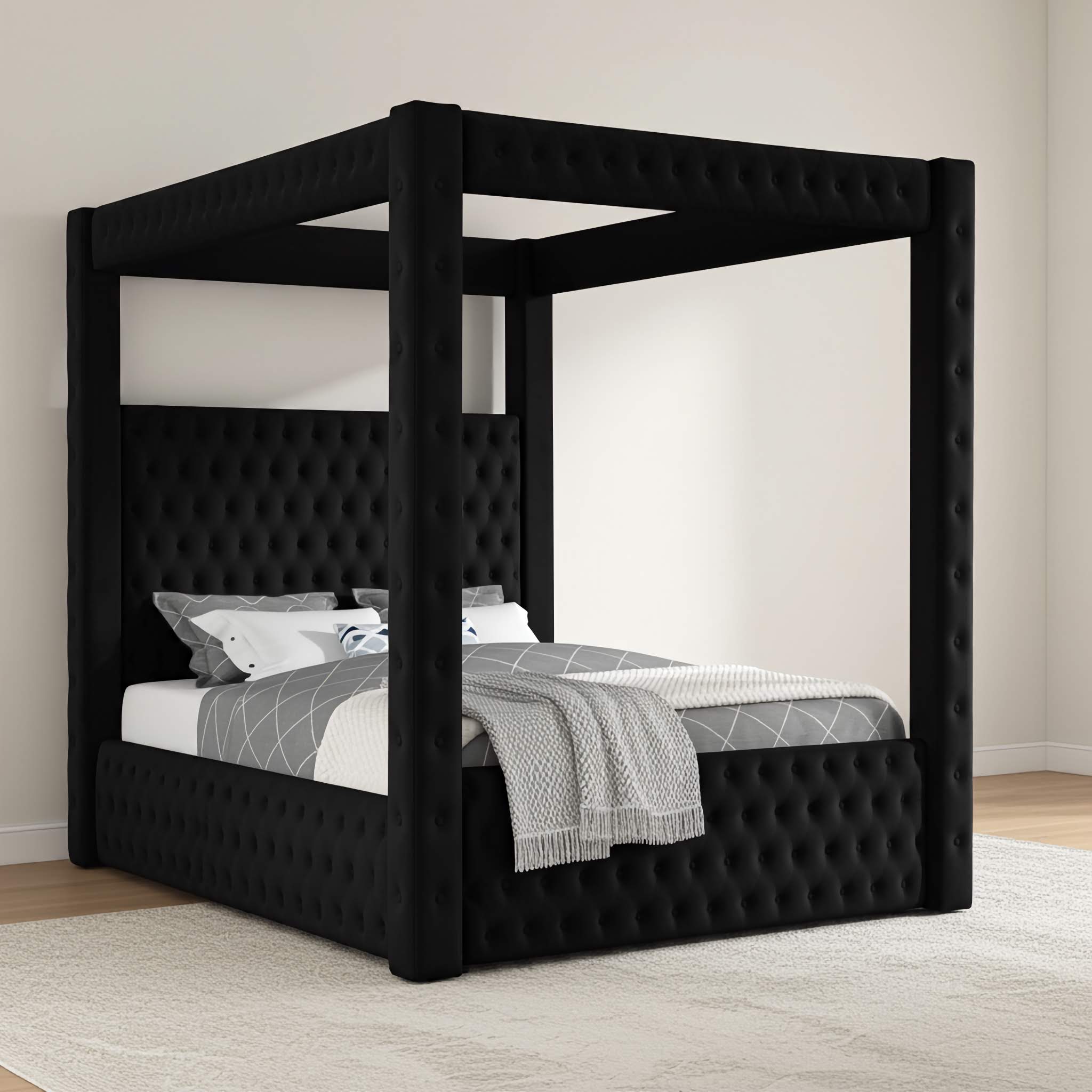 Annabelle Black Velvet Queen Canopy Bed