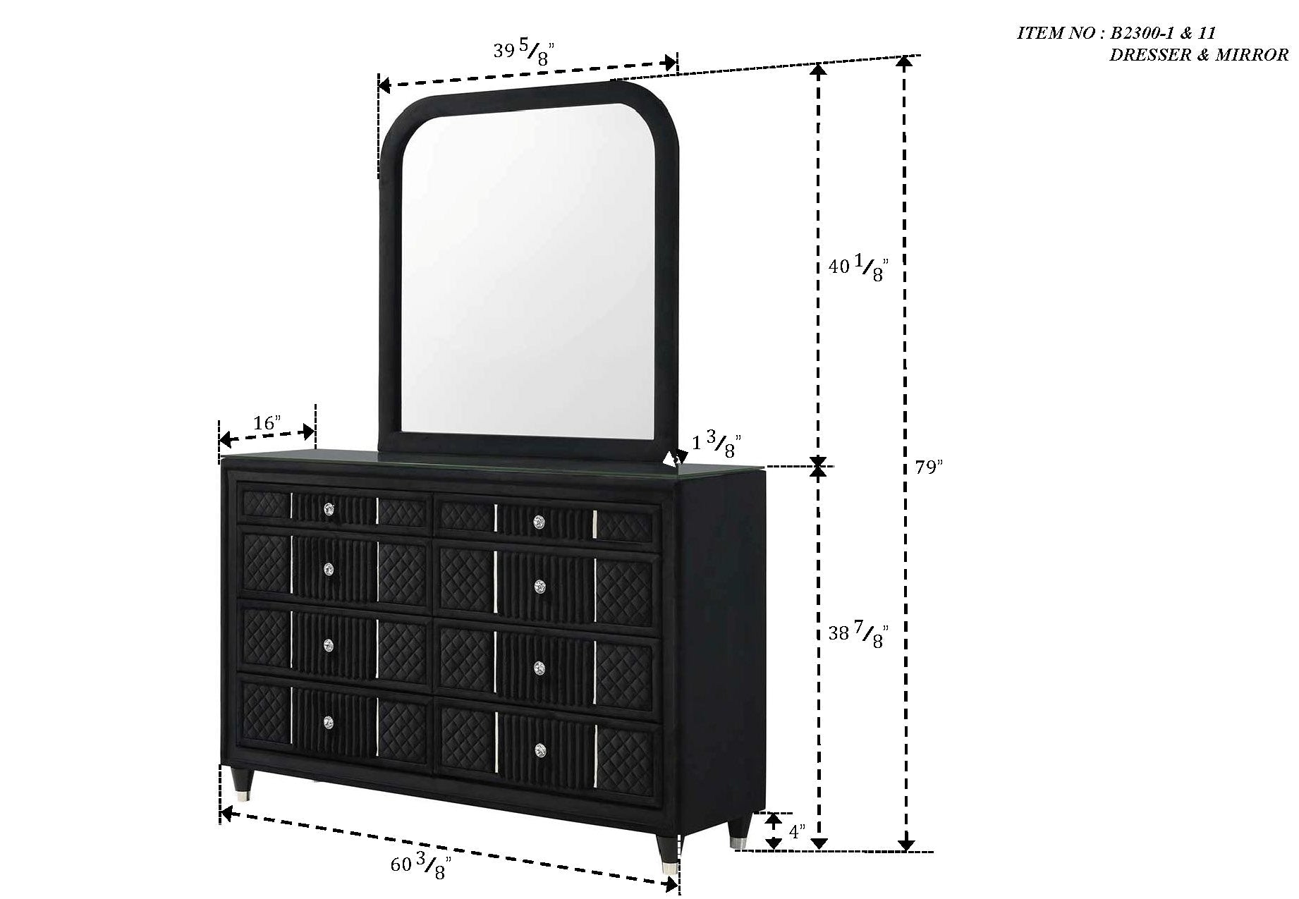 Armany Black Velvet Upholstered Bedroom Set