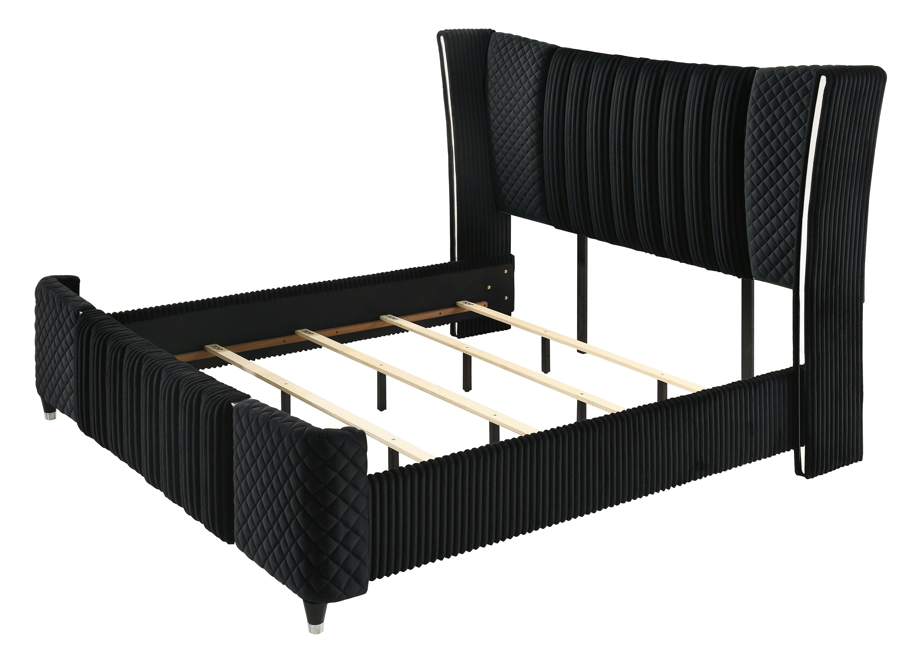 Armany Black Velvet Upholstered Queen Bed