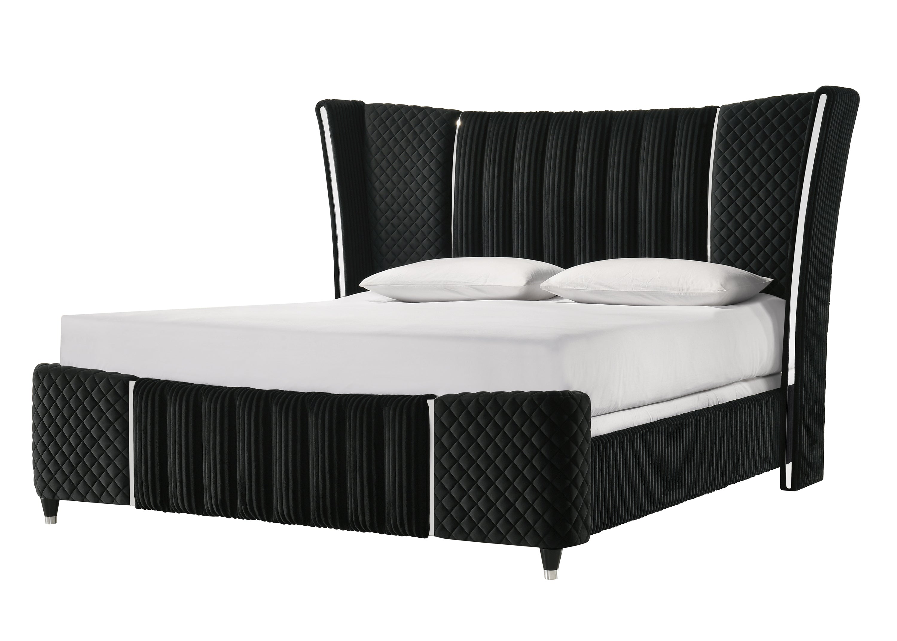 Armany Black Velvet Upholstered Queen Bed