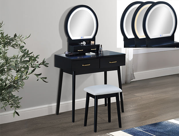 Cecilia Black LED Vanity Table & Stool