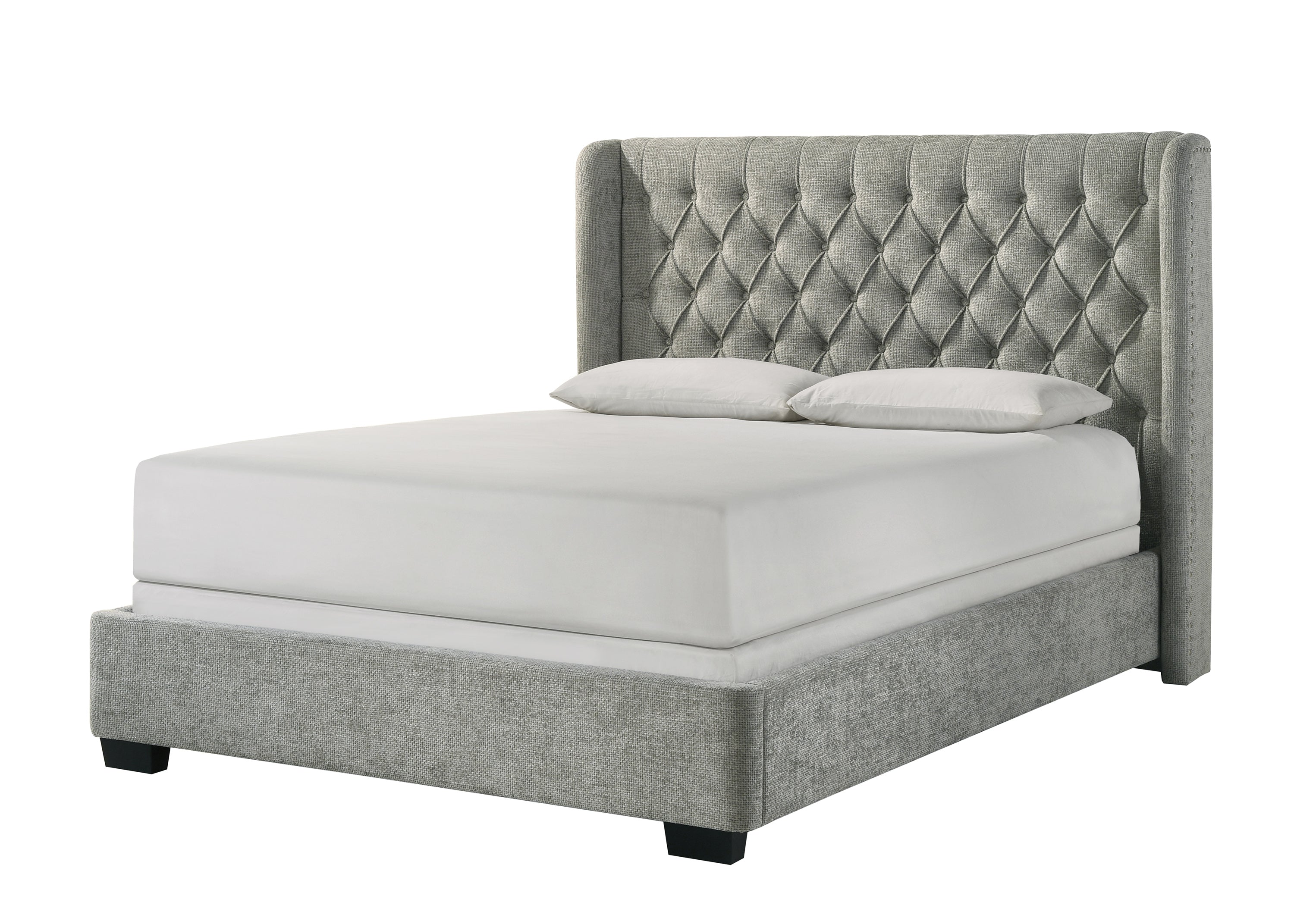 Daphne Light Gray Tweed Upholstered Queen Bed