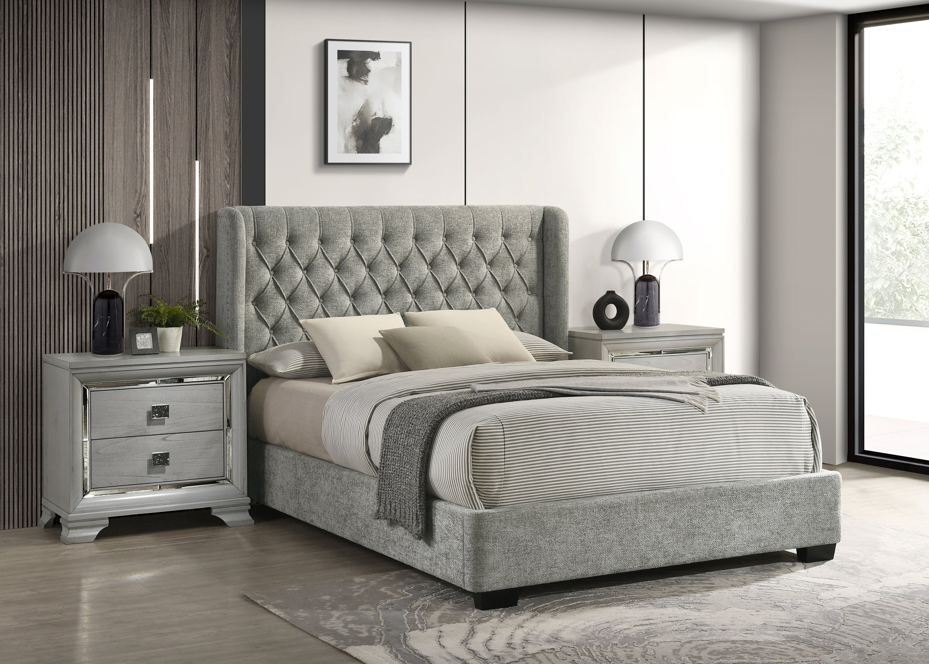 Daphne Light Gray Tweed Upholstered King Bed