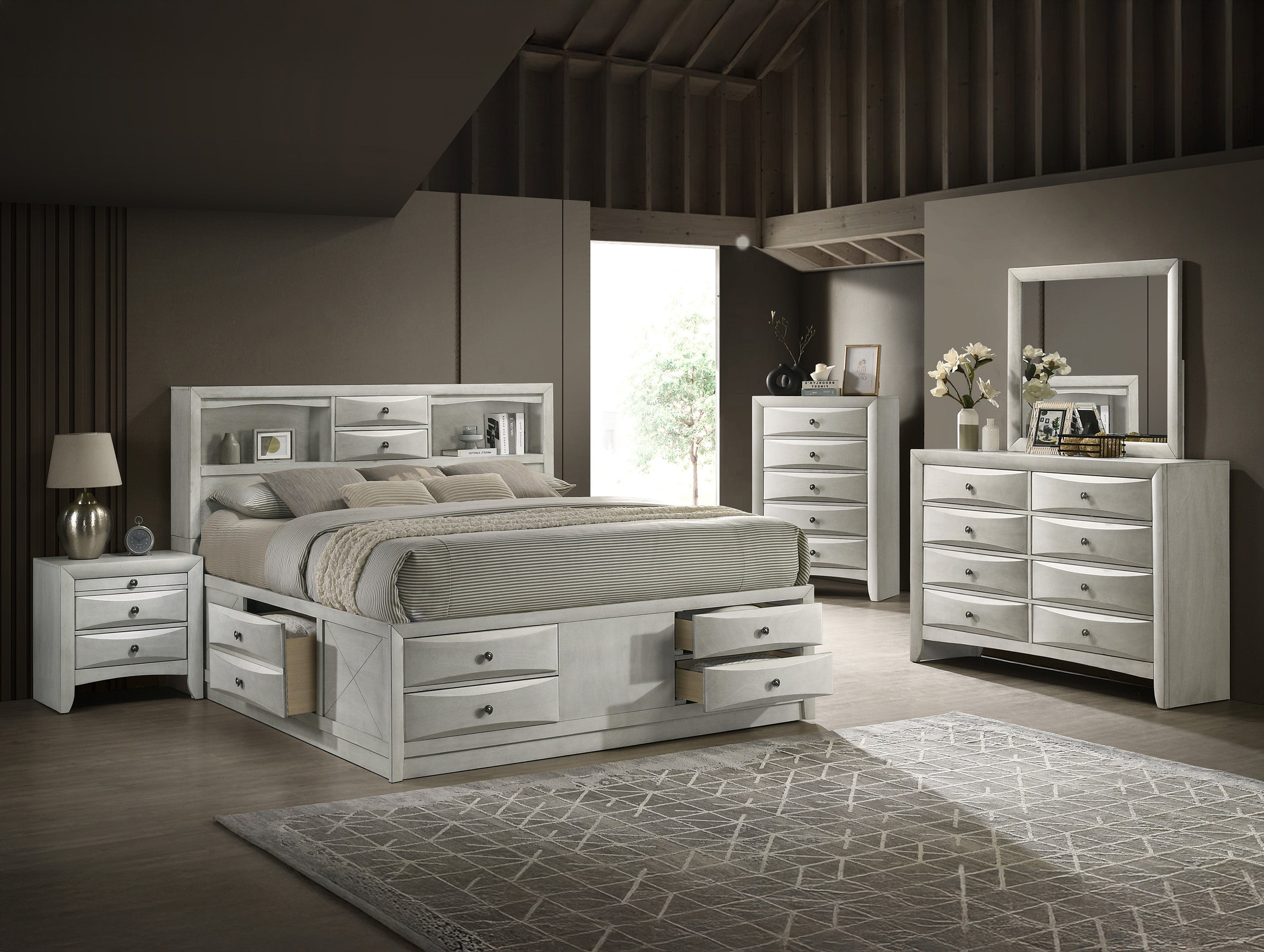 Emily White Queen Storage Platform Bed