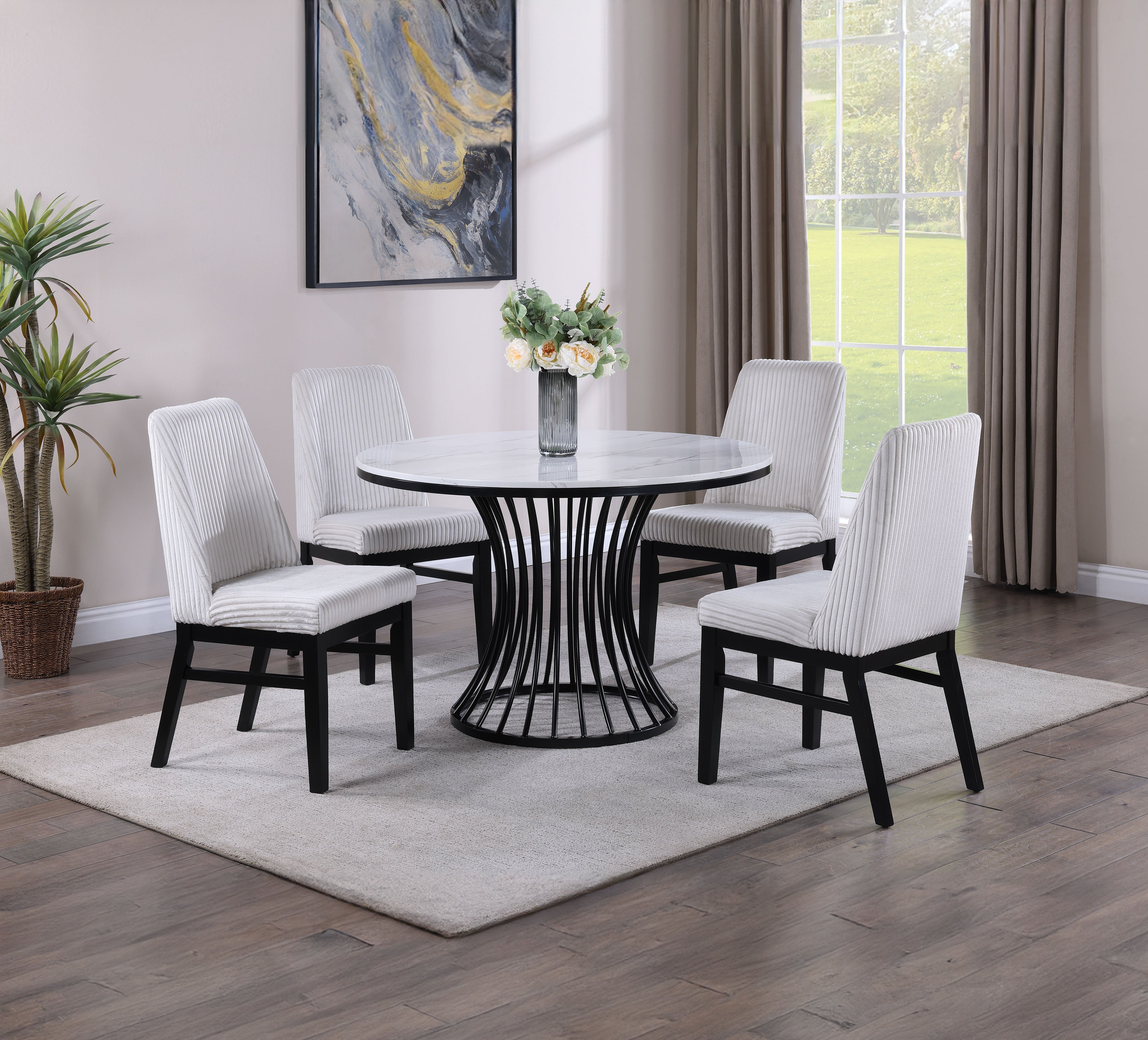 Hadley Black Faux Marble Top Round Dining Table