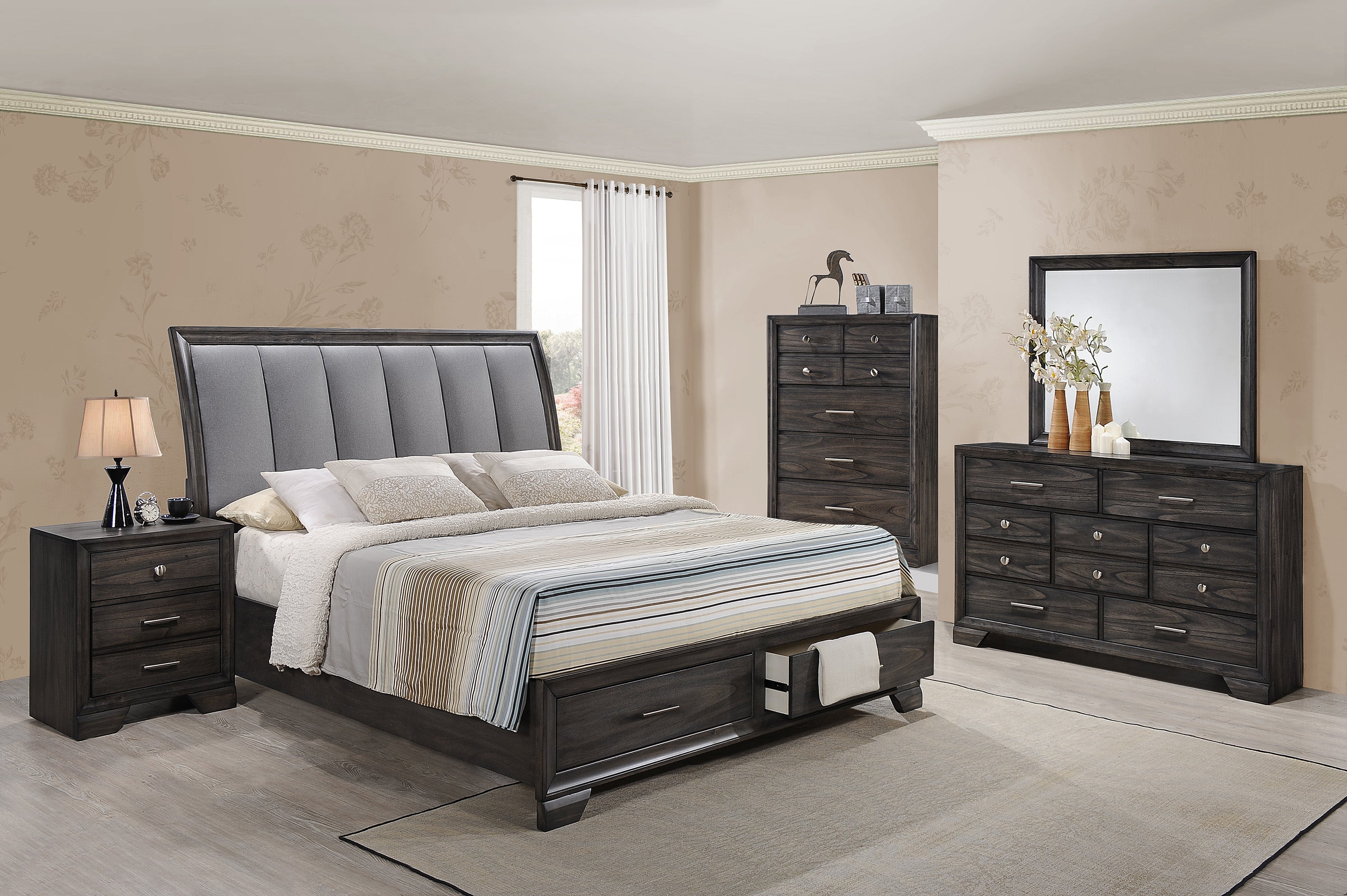 Jaymes Gray Sleigh Storage Platform Bedroom Set