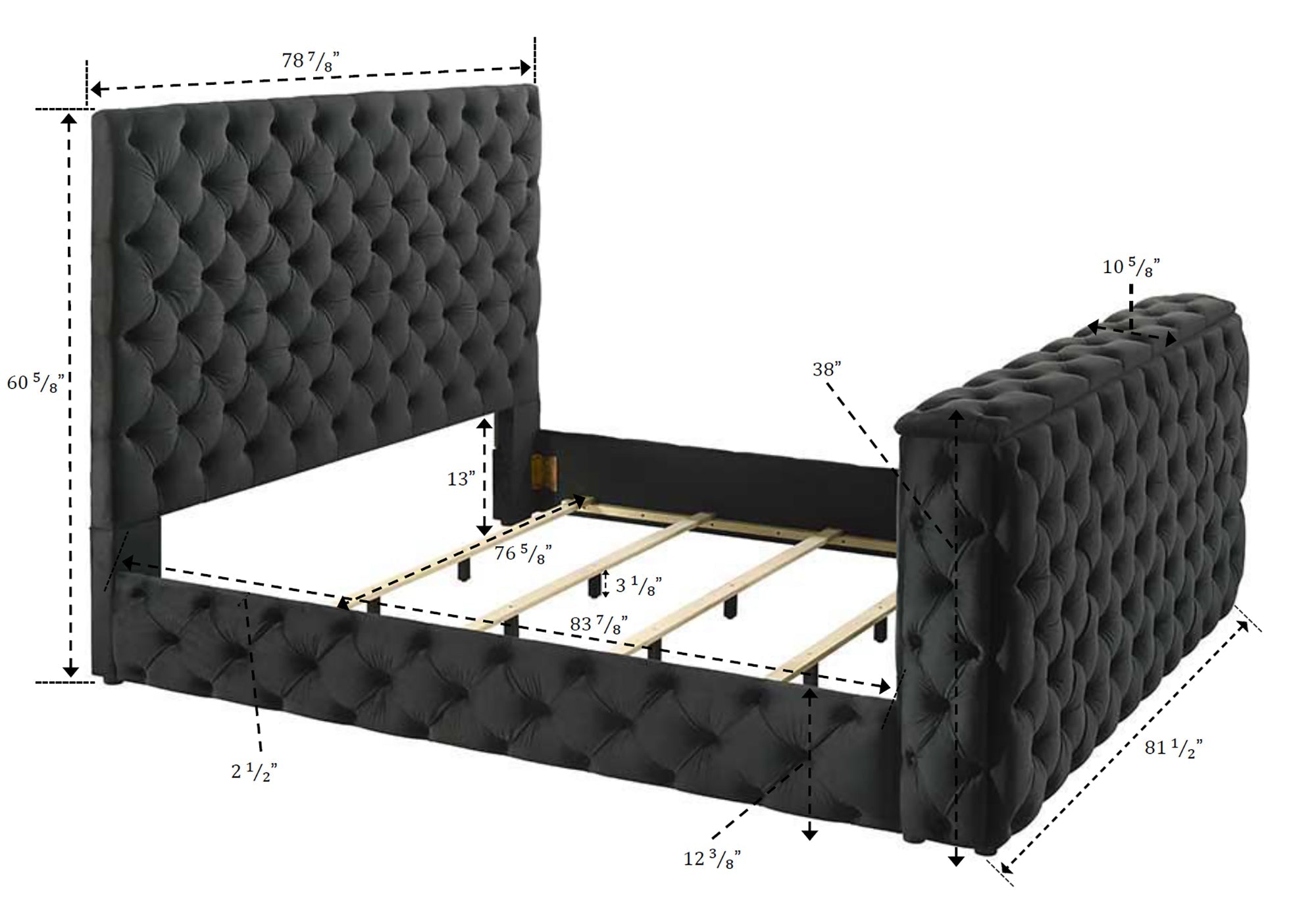 Josephine Black King Upholstered Panel Bed with TV Lift