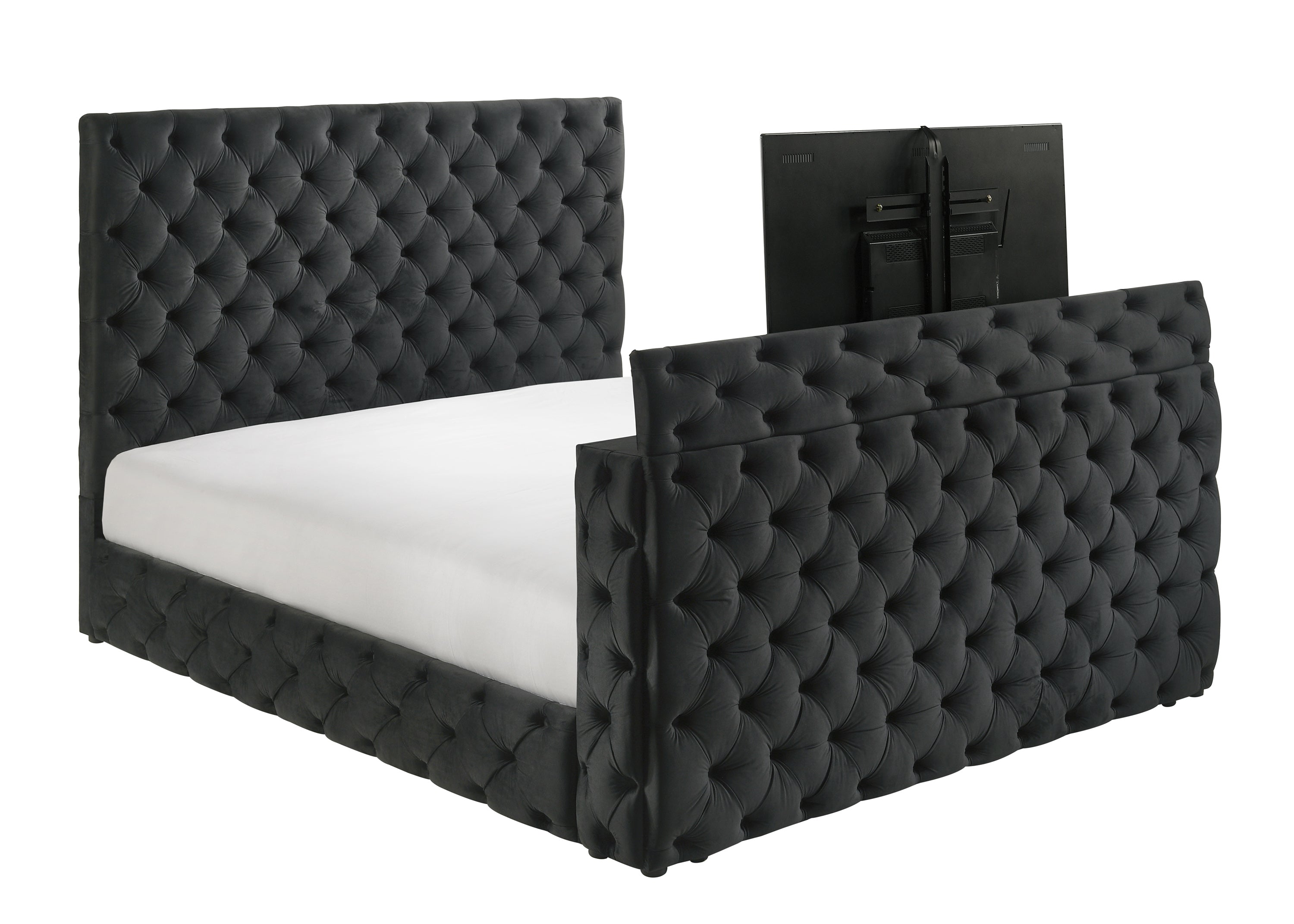 Josephine Black King Upholstered Panel Bed with TV Lift