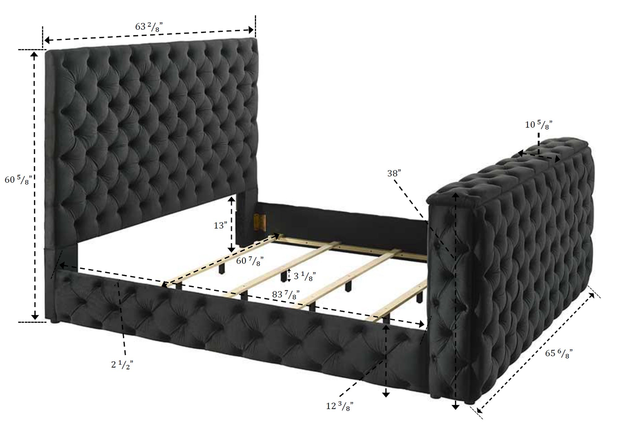 Josephine Black Queen Upholstered Panel Bed with TV Lift