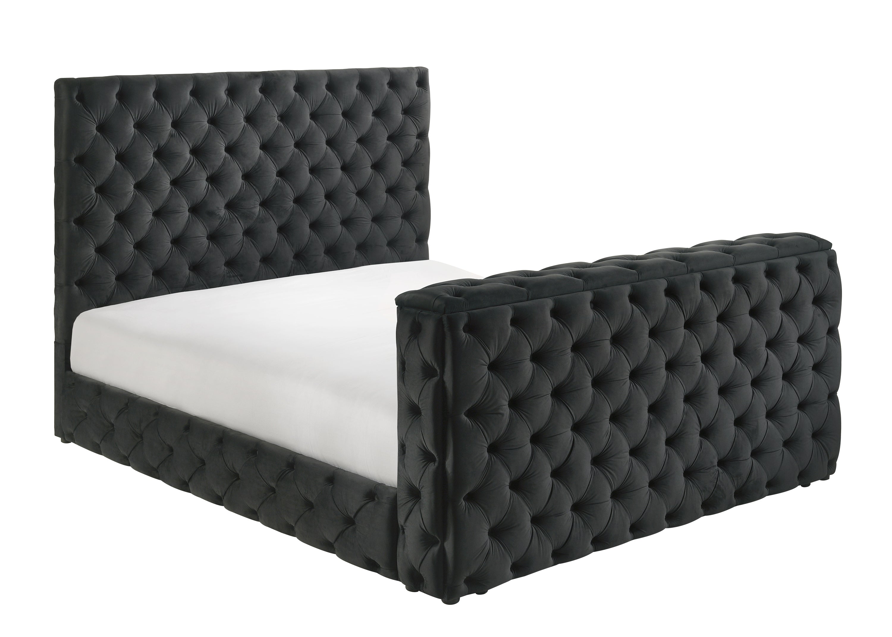 Josephine Black King Upholstered Panel Bed with TV Lift