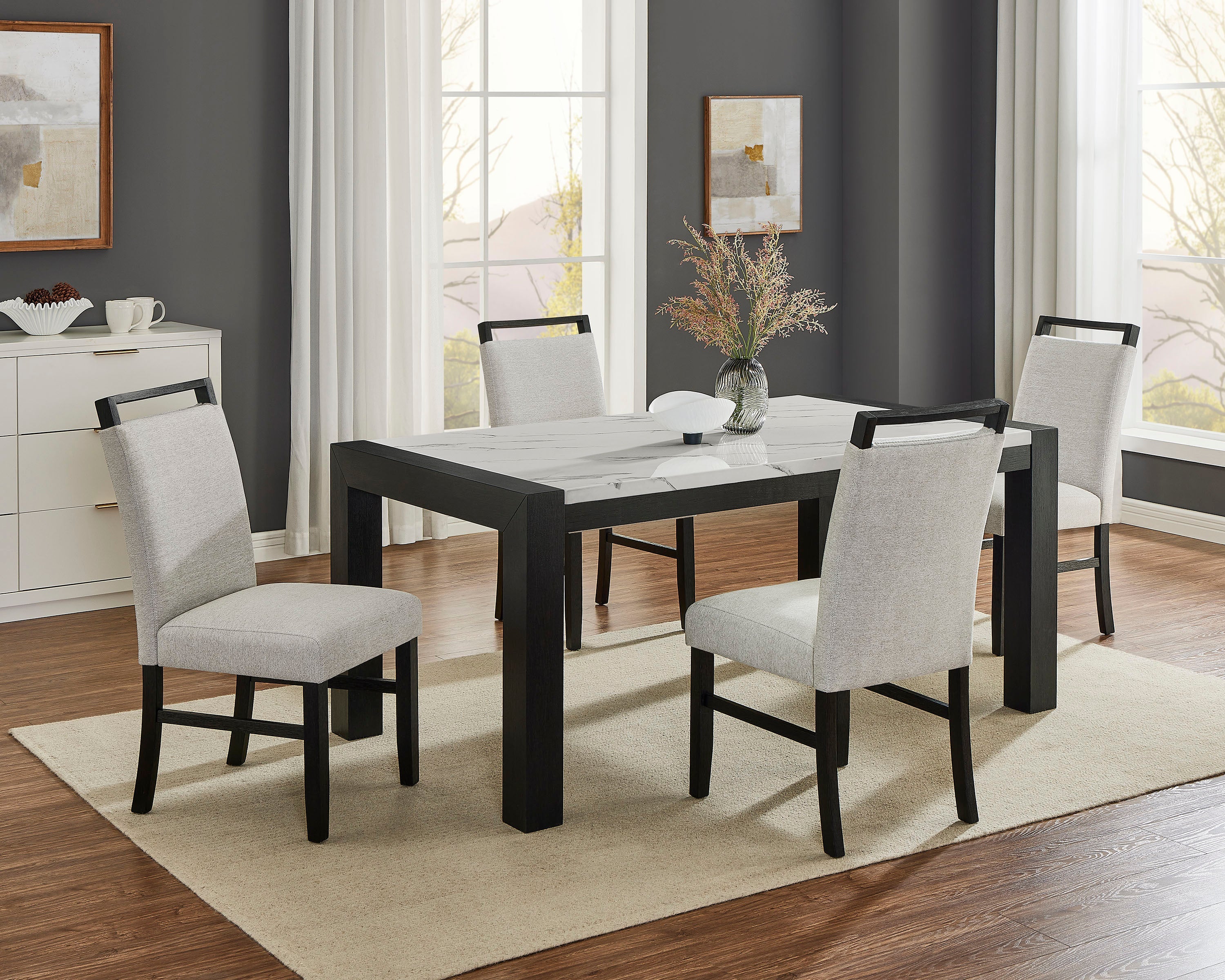 Jules Black/Light Gray Faux Marble Dining Table