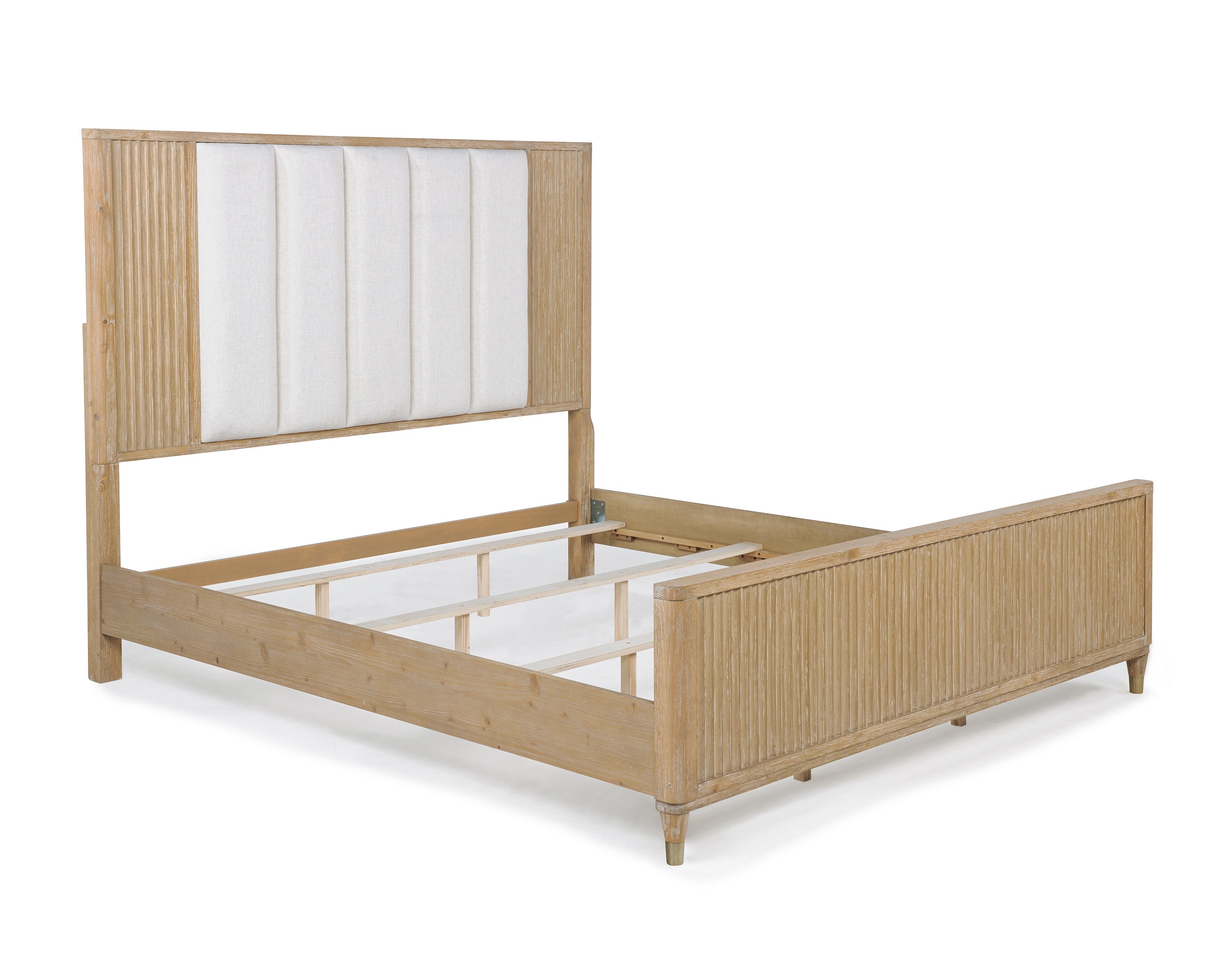 Kara Cerused Natural Upholstered Panel Bedroom Set