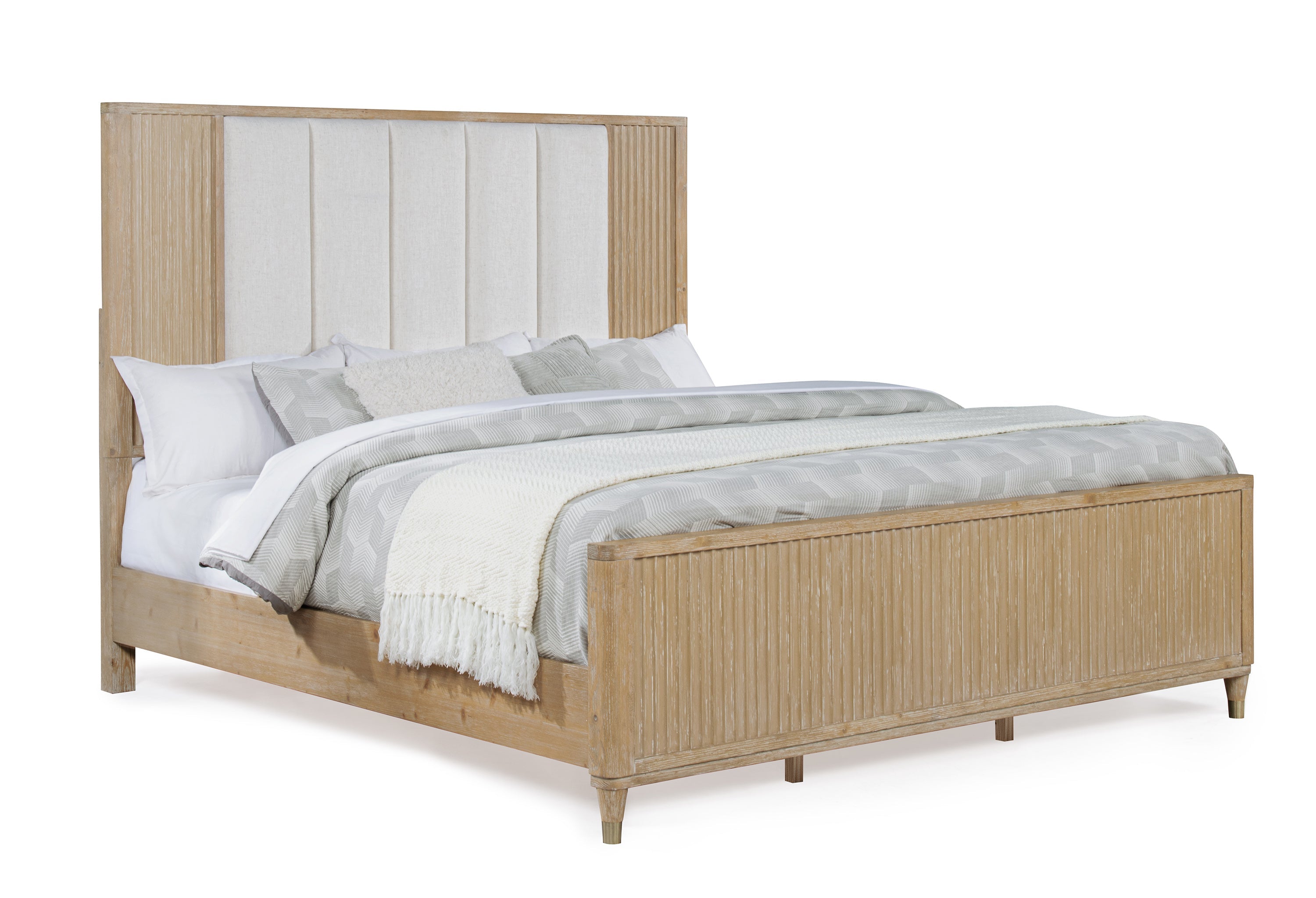 Kara Cerused Natural King Upholstered Panel Bed