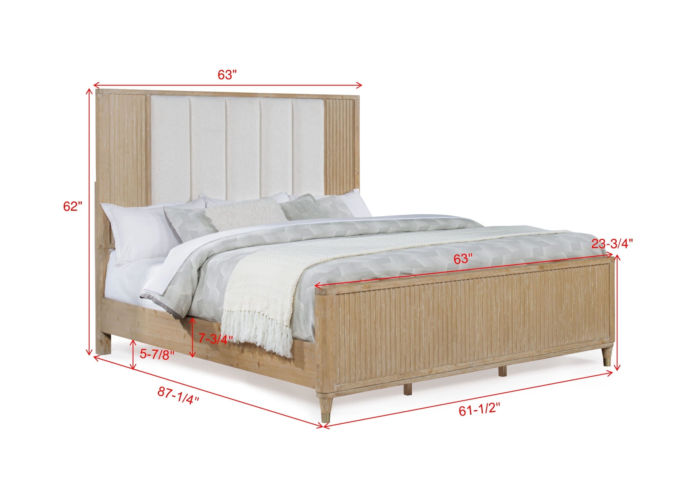 Kara Cerused Natural Queen Upholstered Panel Bed