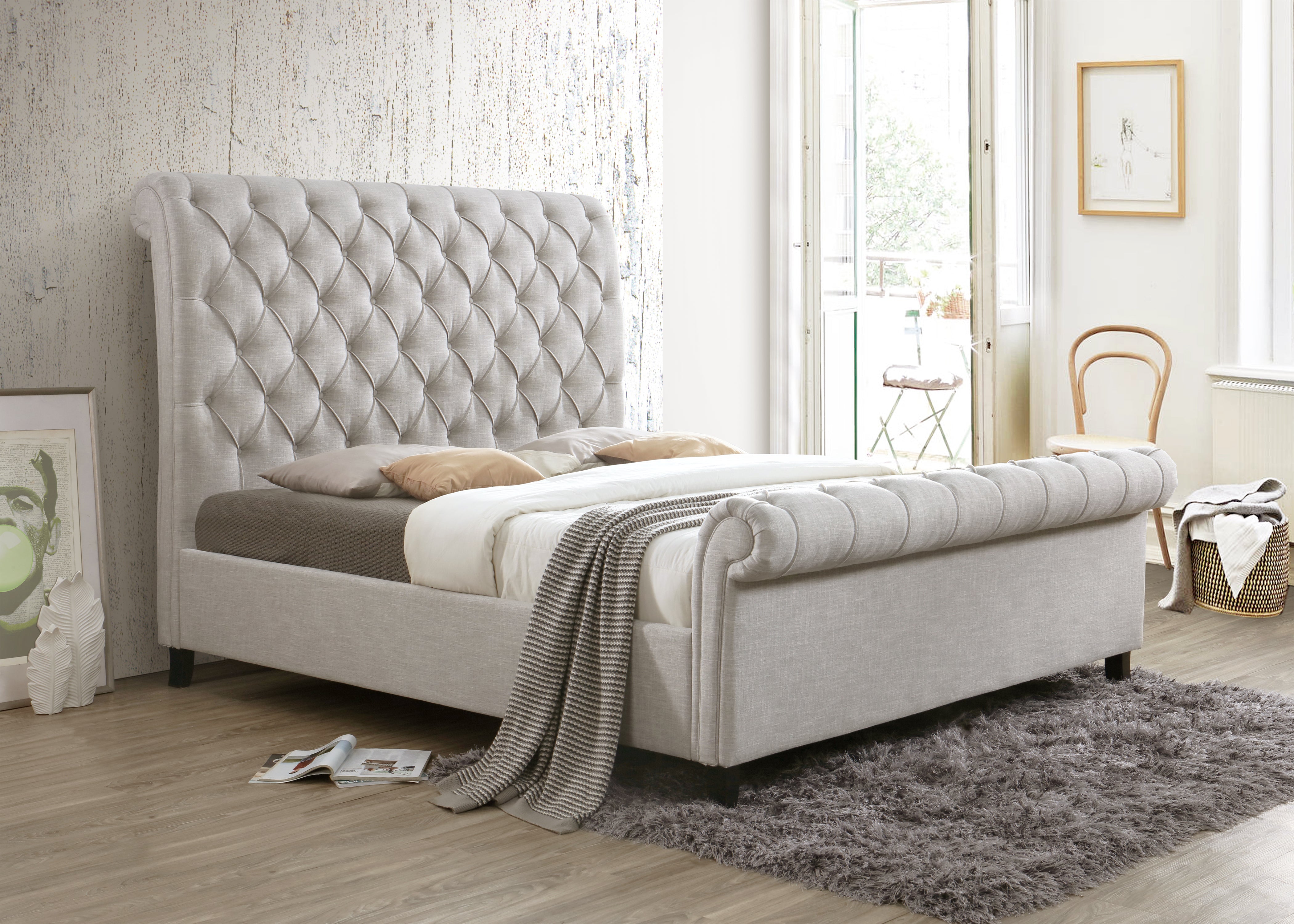 Kate Light Gray Queen Upholstered Sleigh Platform Bed