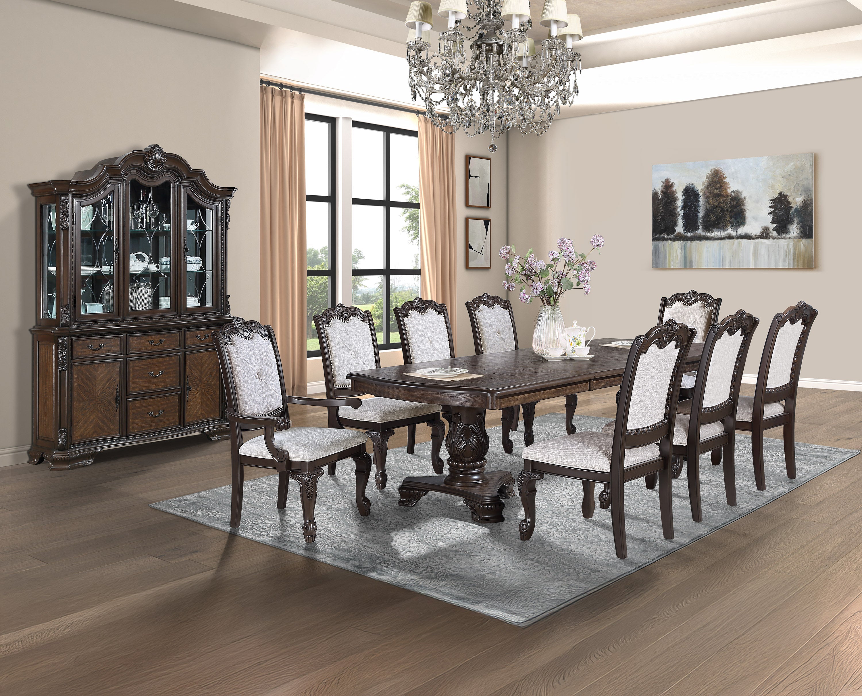 Kiera Coffee Brown Formal Extendable Dining Set