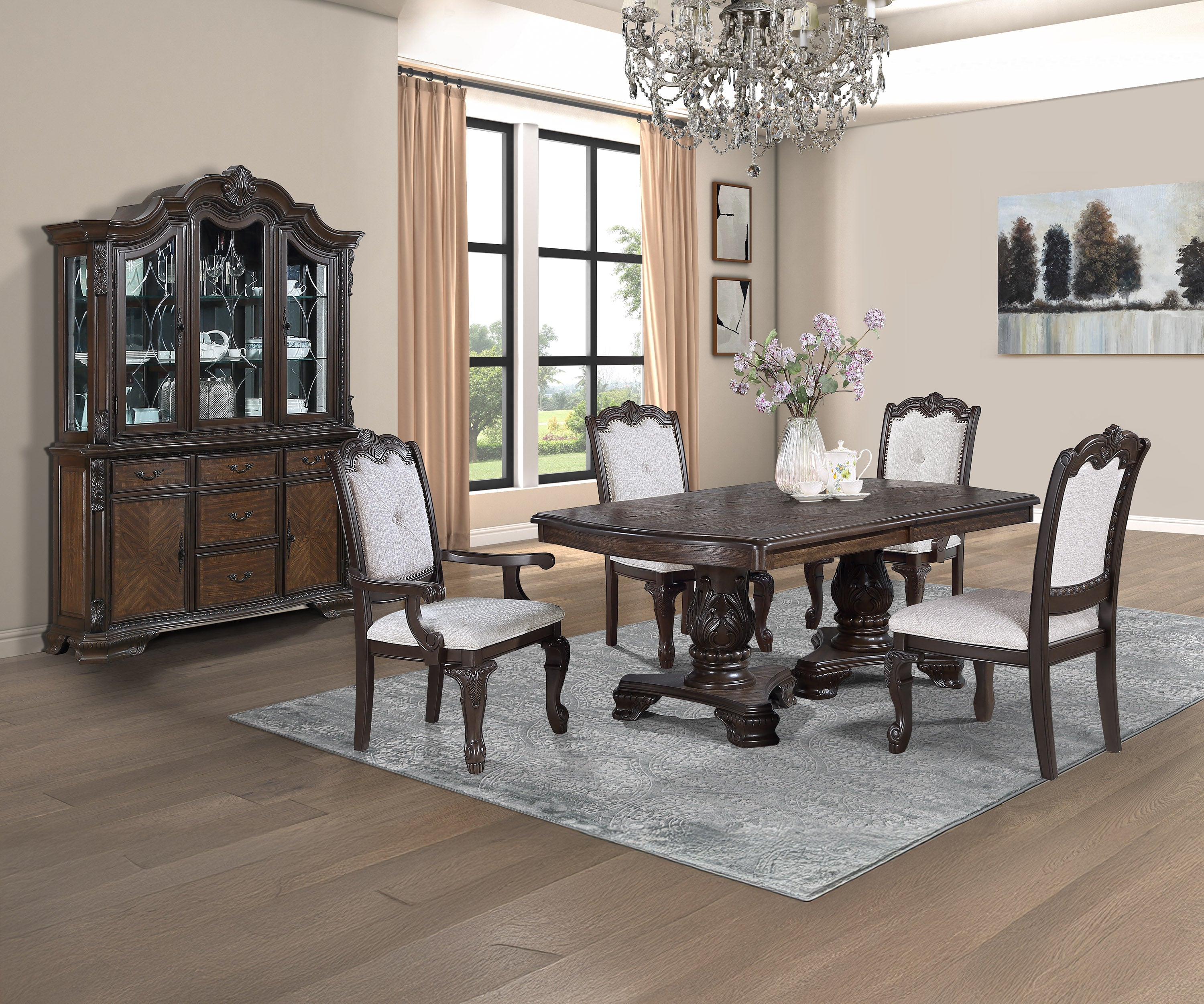 Kiera Coffee Brown Formal Extendable Dining Set