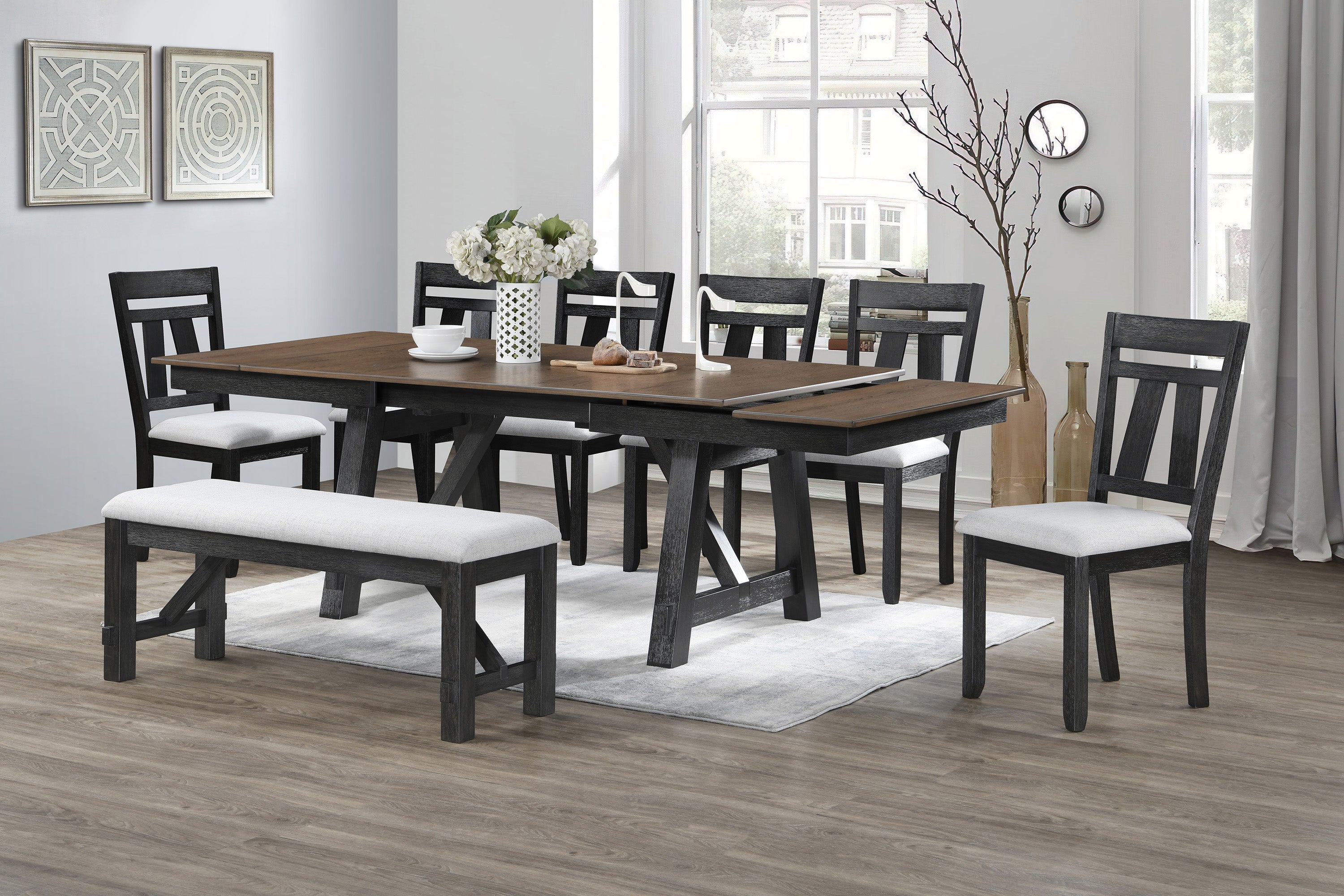 Maribelle Wheat Charcoal Extendable Dining Set