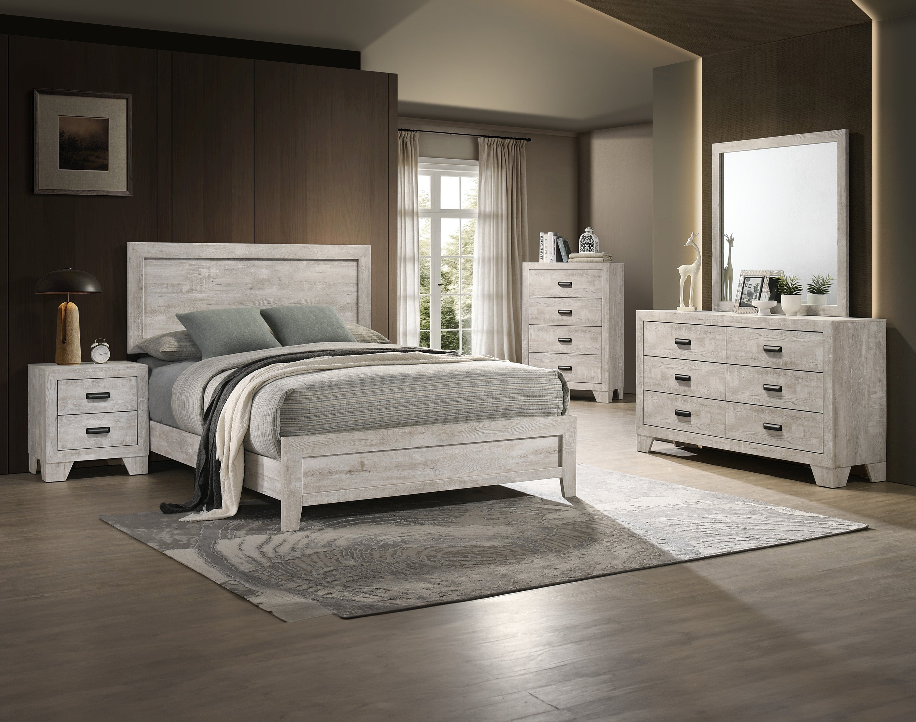 Millie Whitewash King Panel Bed