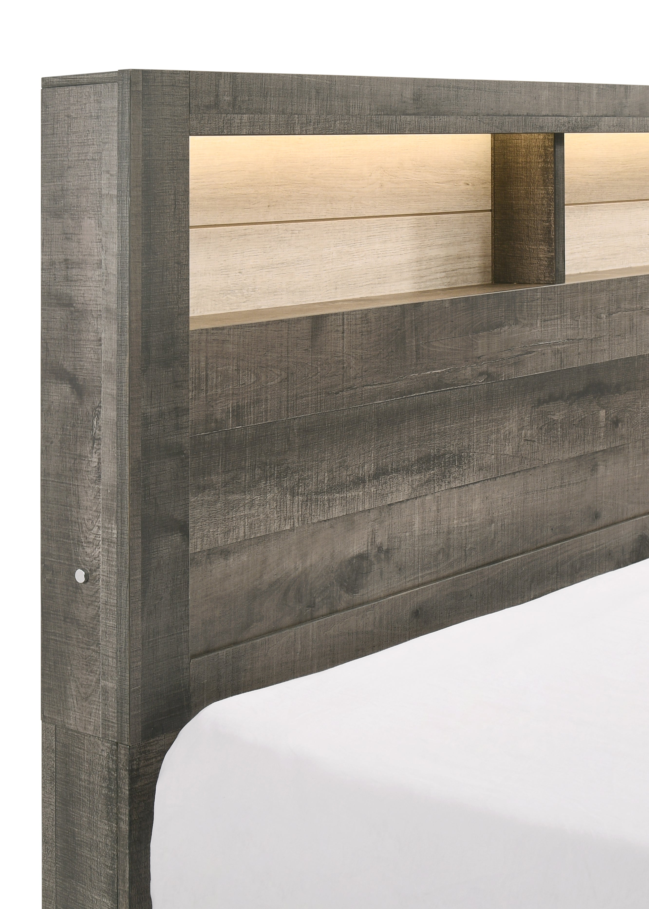 Rhett Brown/Cream LED Bookcase Platform Bedroom Set