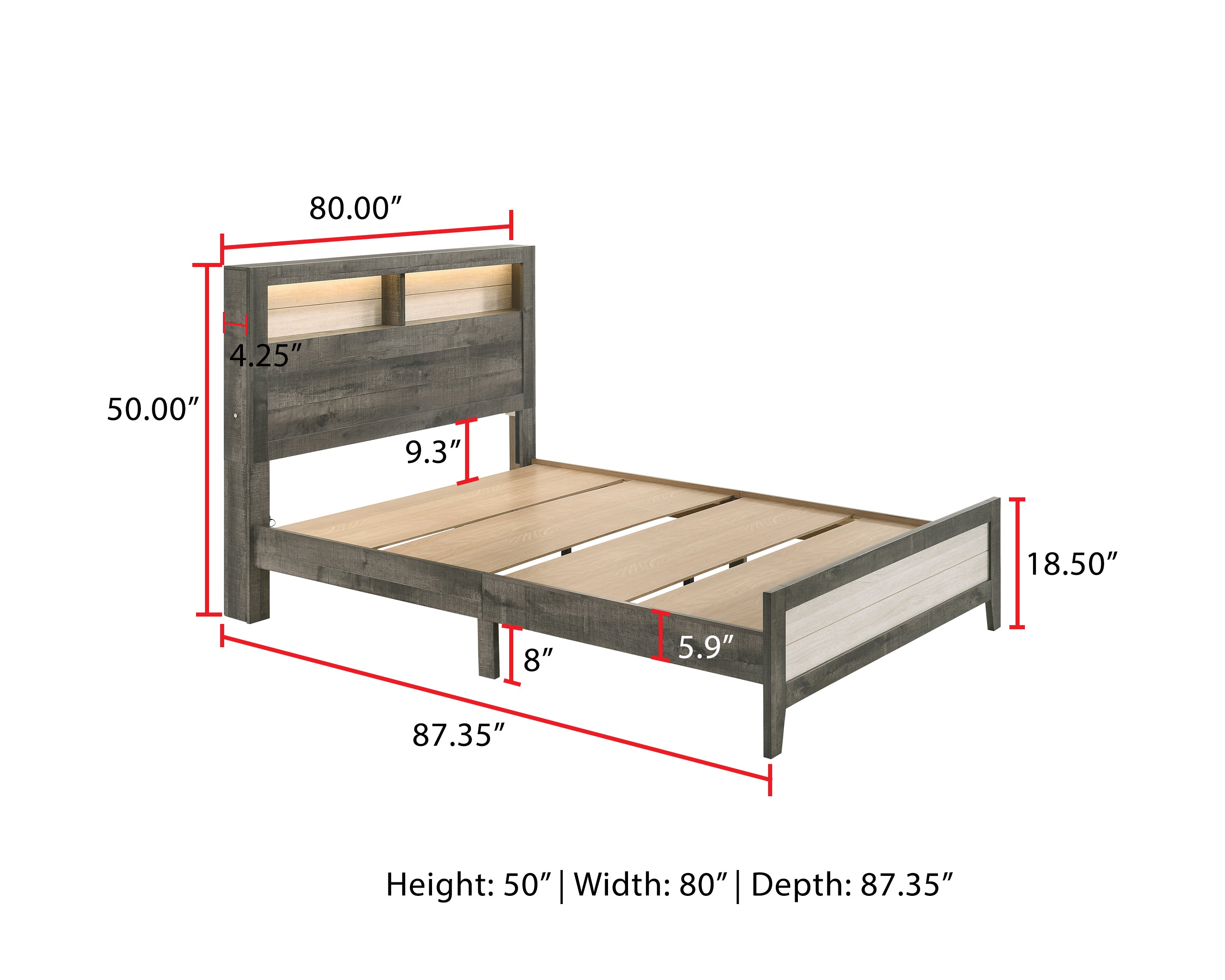 Rhett Brown/Cream LED Bookcase Platform Bedroom Set