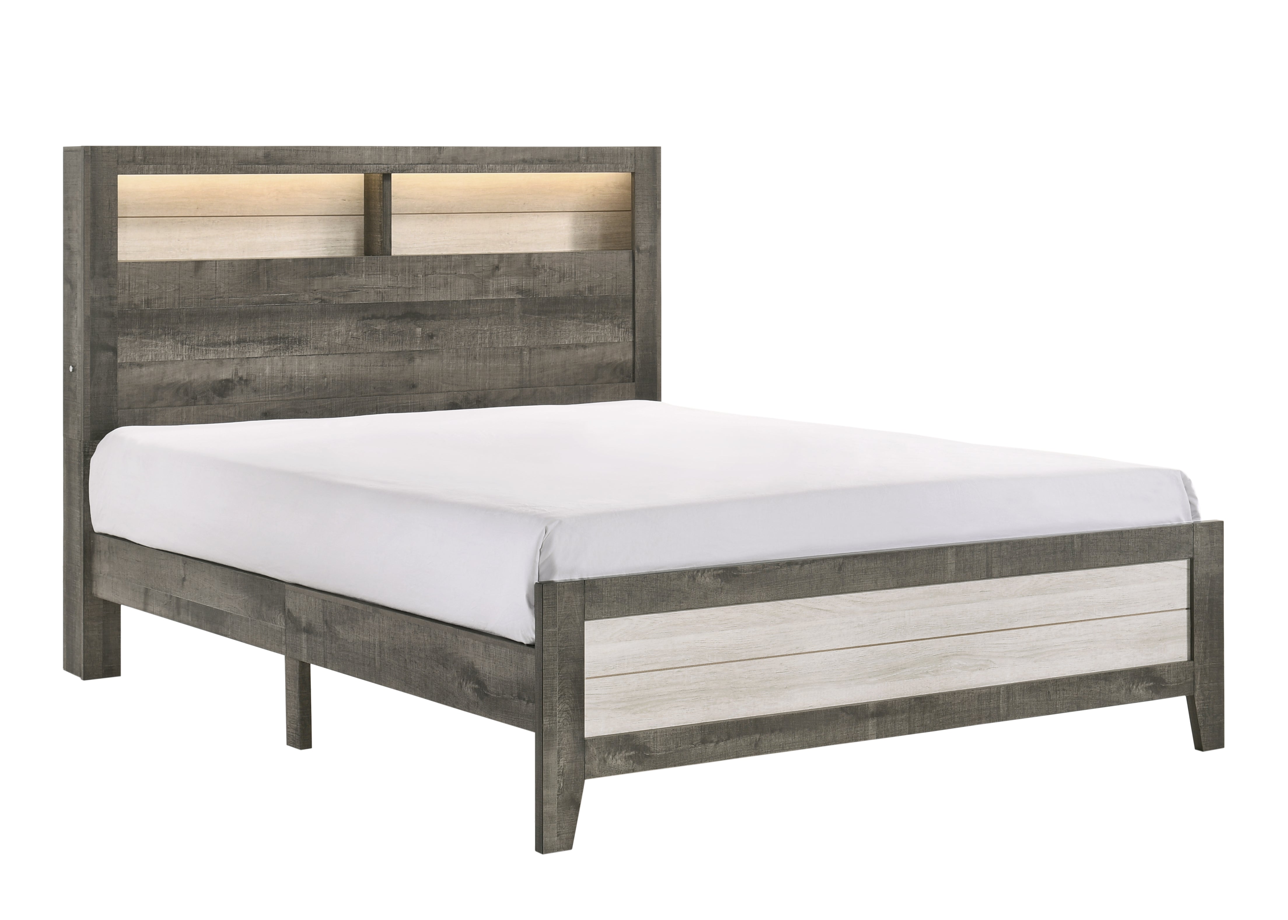 Rhett Brown/Cream LED Bookcase Platform Bedroom Set