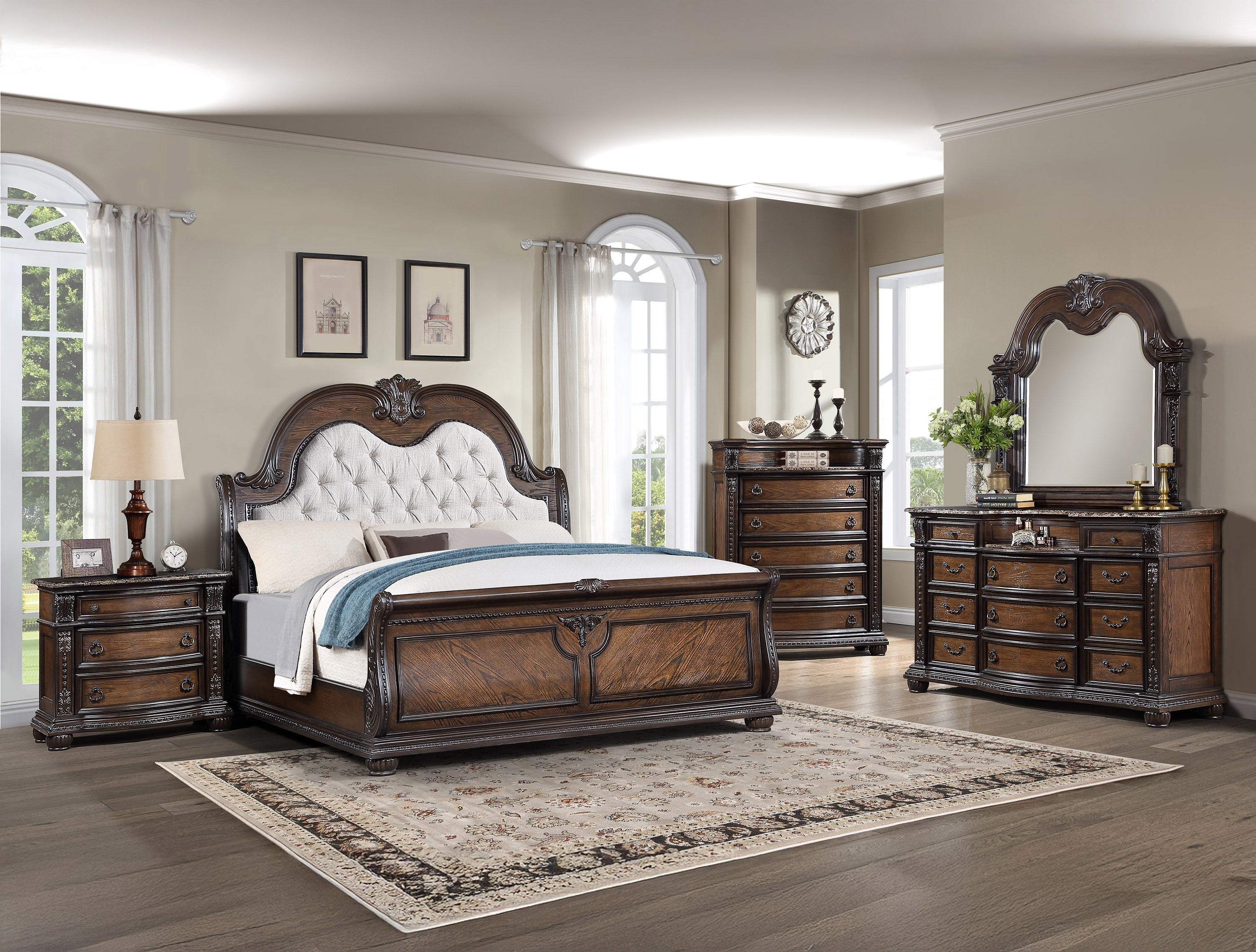 Stanley Coffee Brown King Upholstered Sleigh Bed