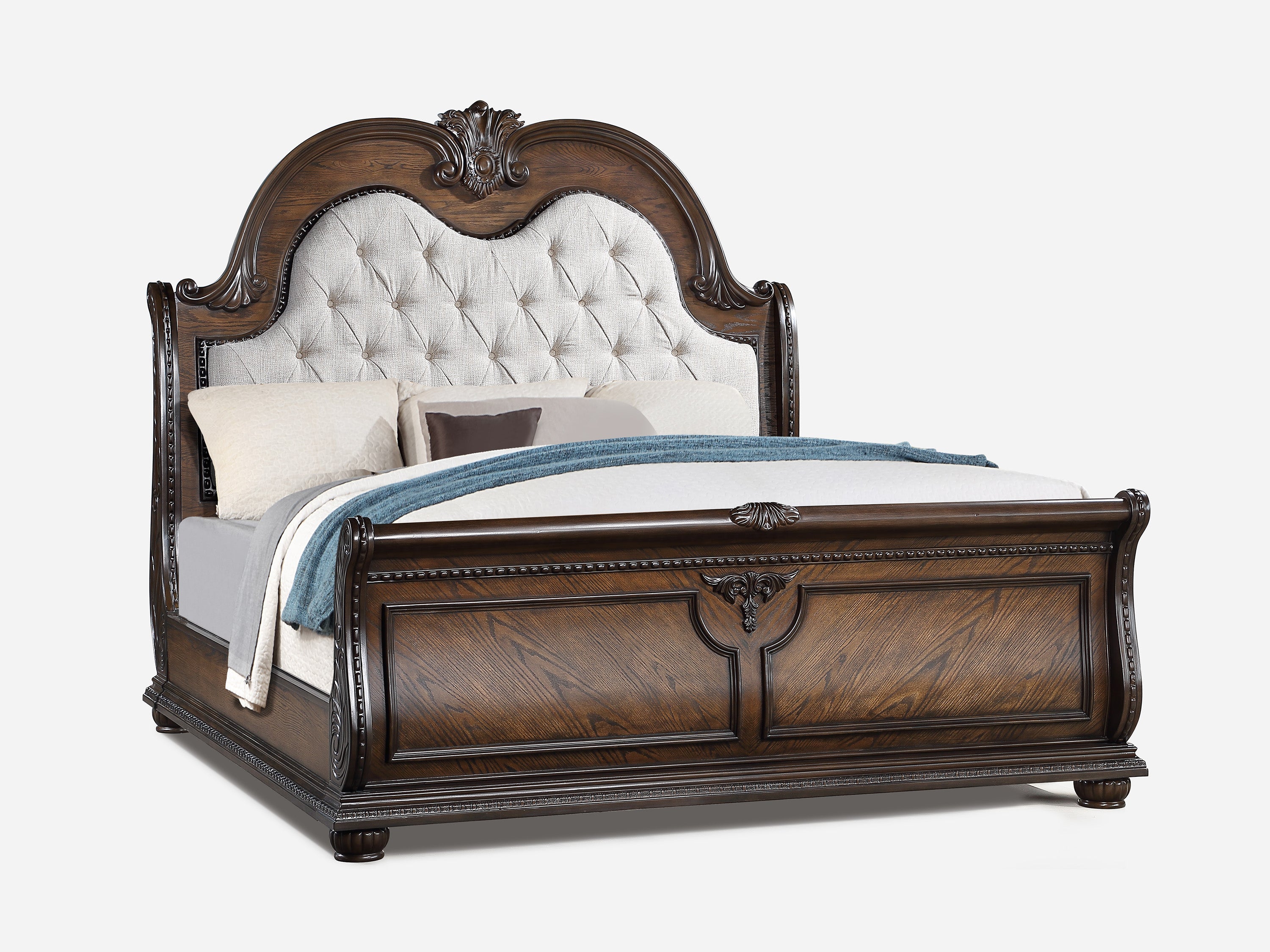 Stanley Coffee Brown Upholstered Sleigh Bedroom Set