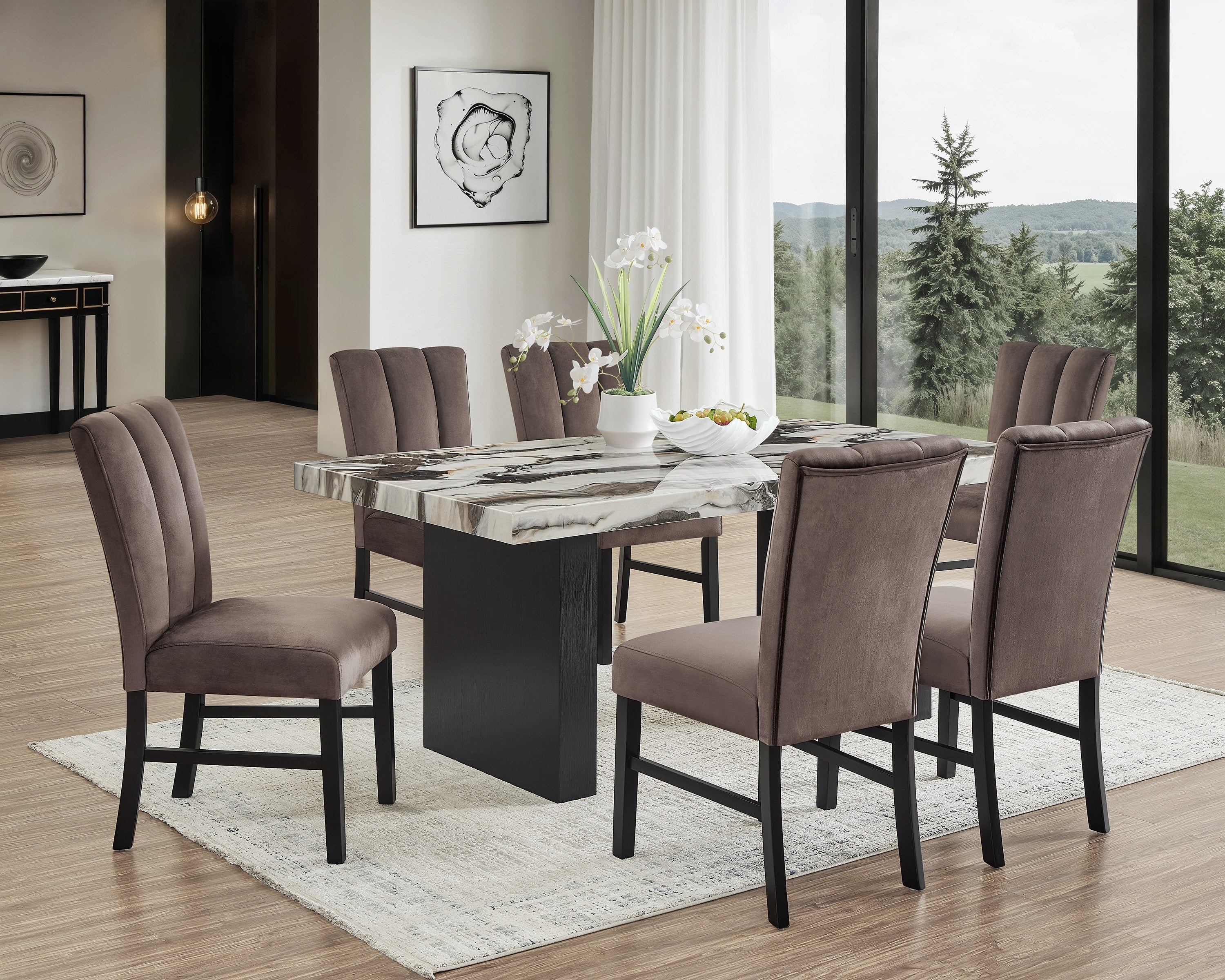 Vega Black/Brown Faux Marble Dining Set